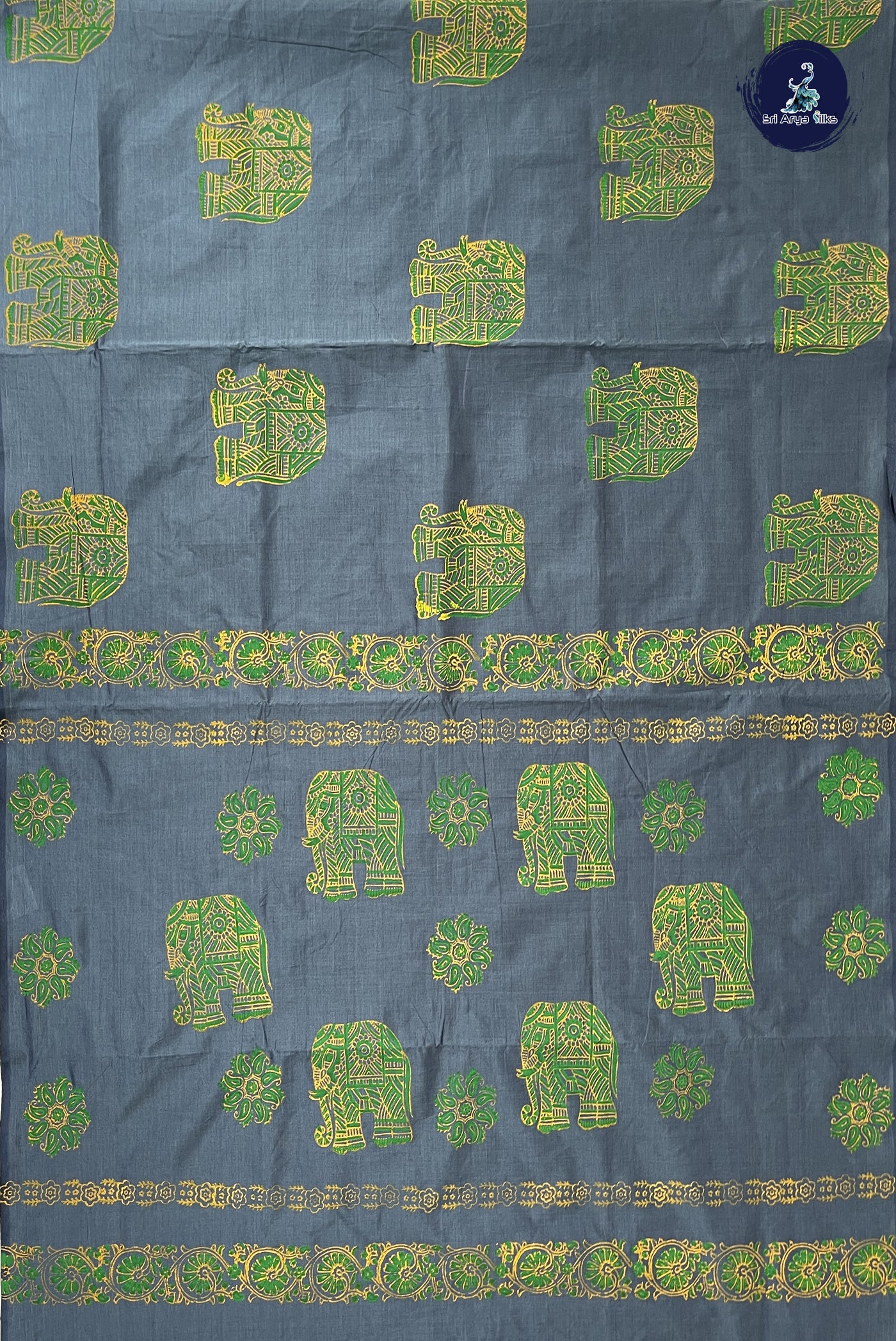 Grey Madisar Semi Silk Cotton Saree With Printed Pattern
