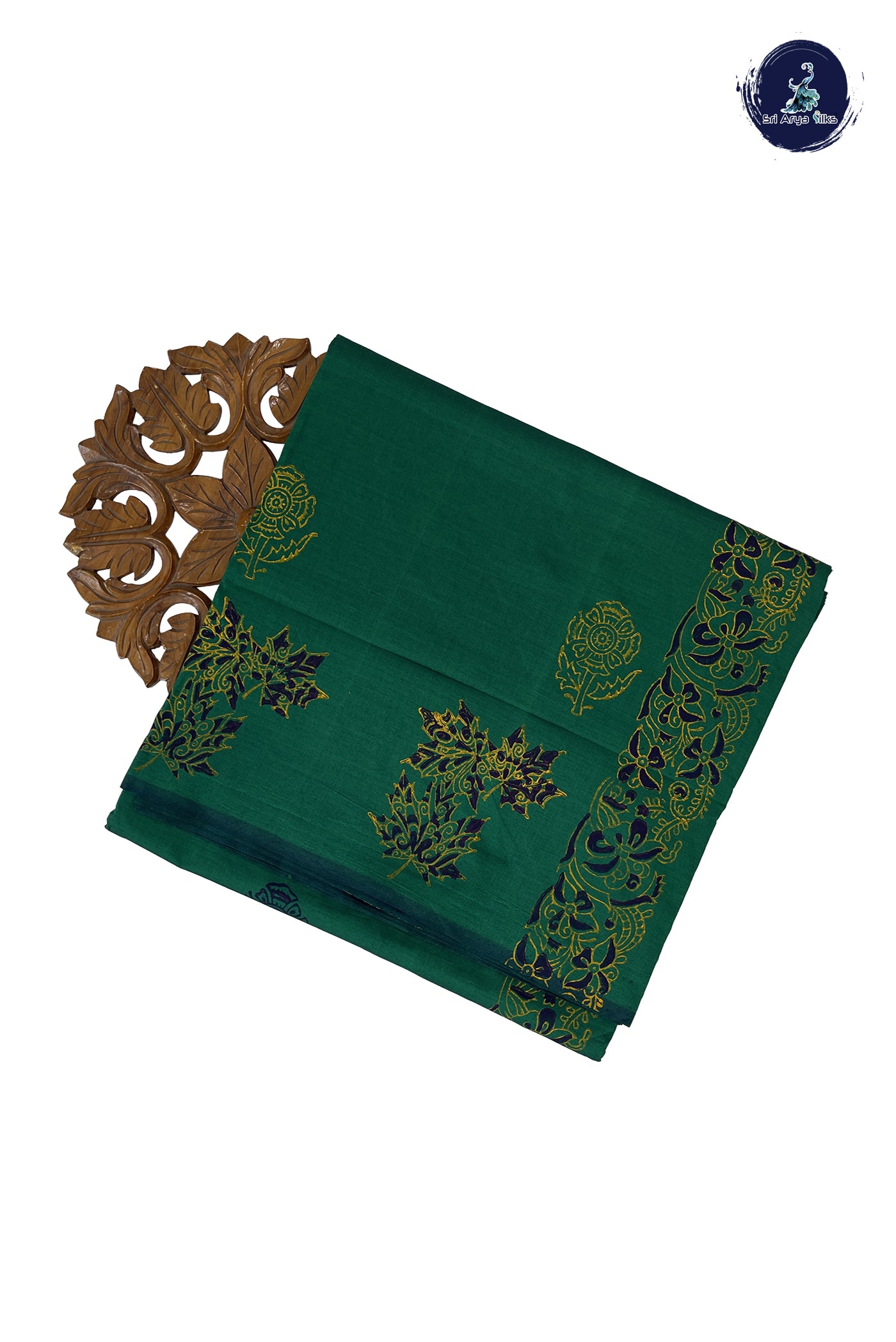 Dark Green Madisar Semi Silk Cotton Saree With Printed Pattern