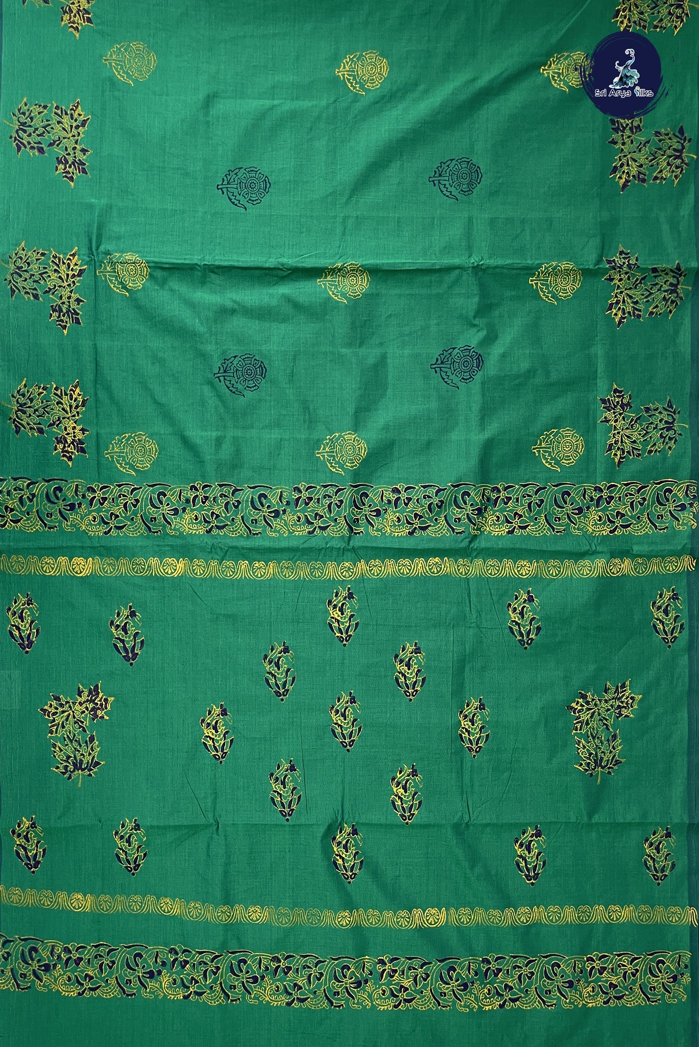 Dark Green Madisar Semi Silk Cotton Saree With Printed Pattern