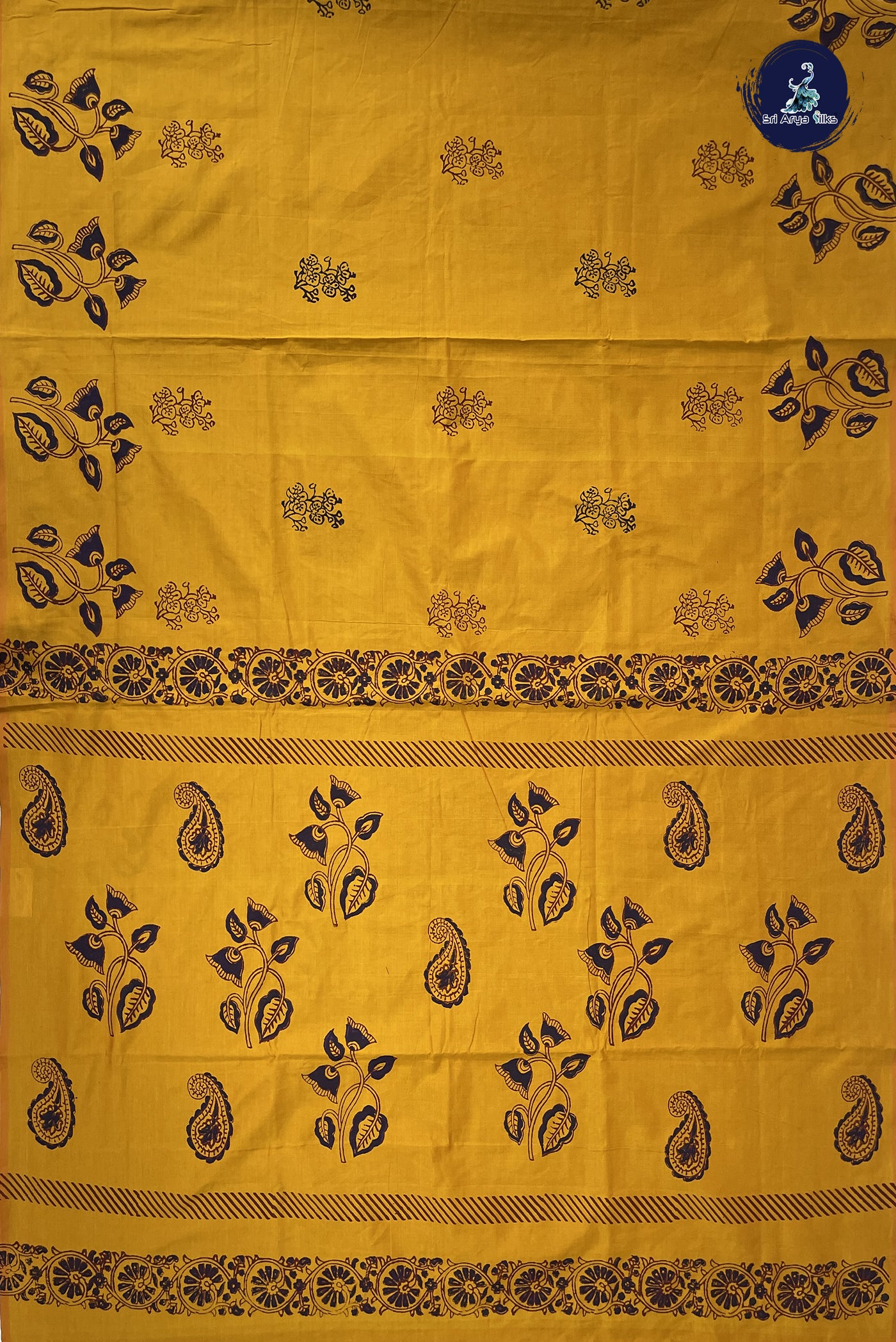 Yellow Madisar Semi Silk Cotton Saree With Printed Pattern