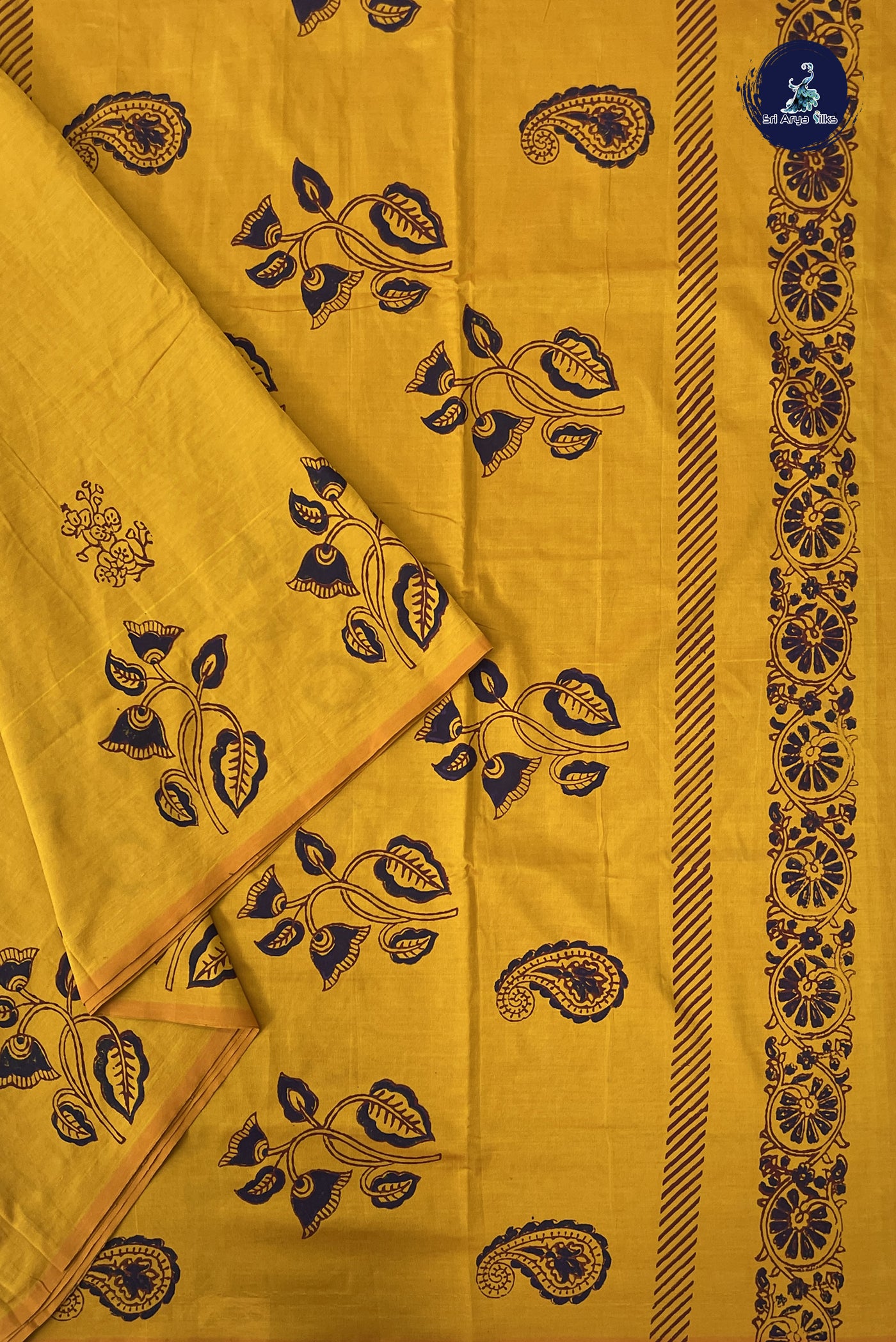 Yellow Madisar Semi Silk Cotton Saree With Printed Pattern