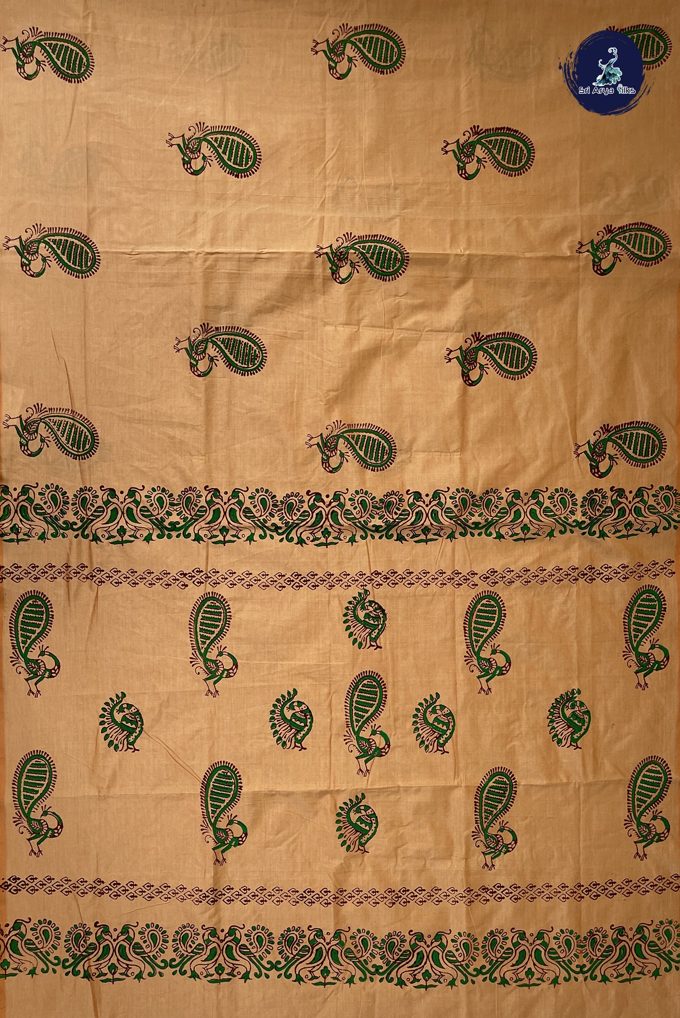 Cream Madisar Semi Silk Cotton Saree With Printed Pattern