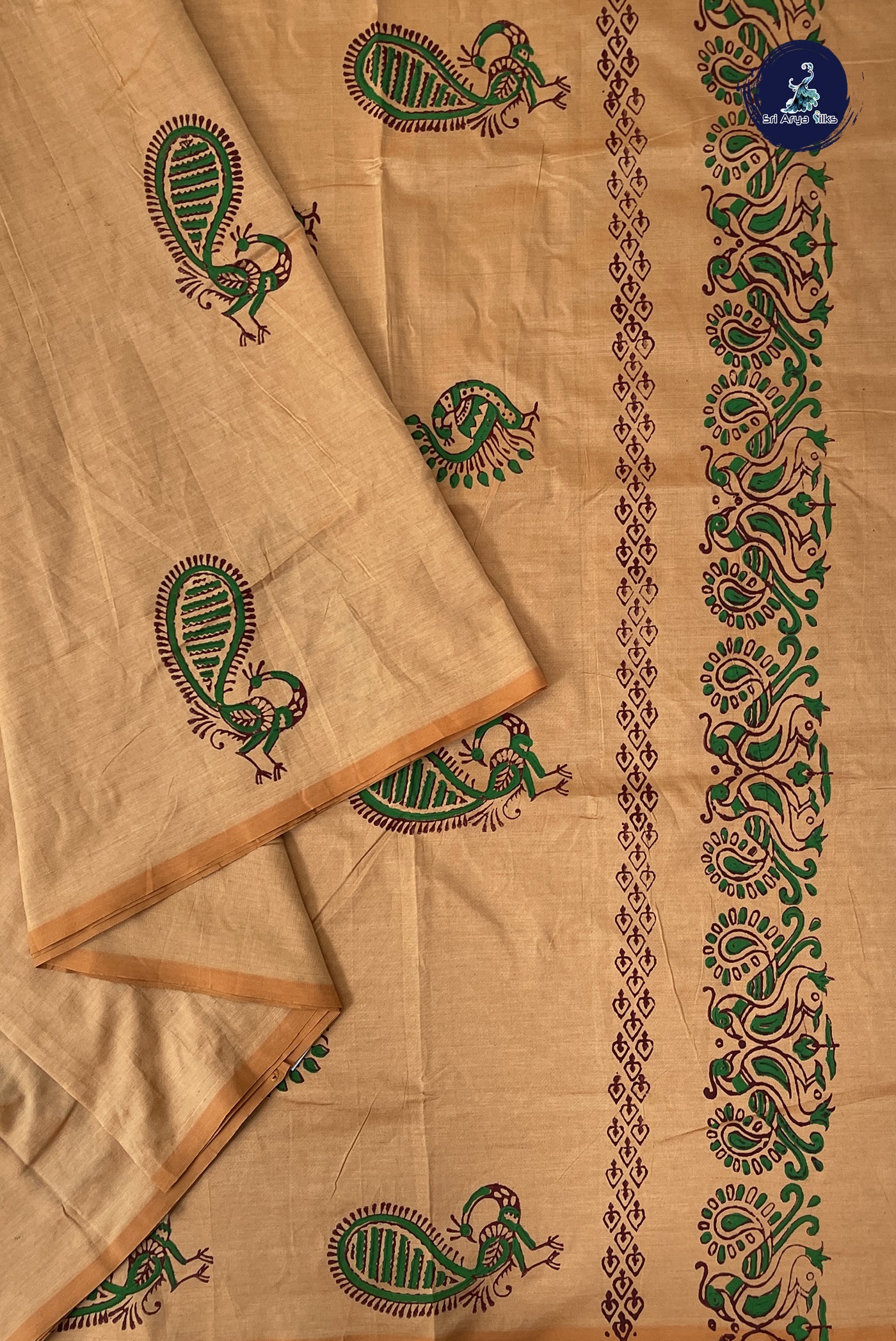 Cream Madisar Semi Silk Cotton Saree With Printed Pattern