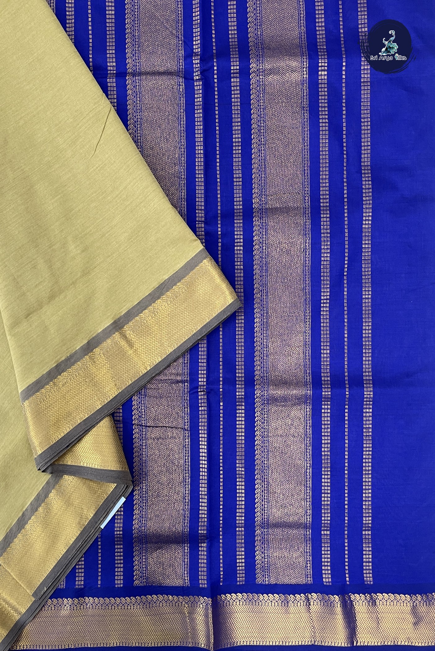 Cream Madisar Semi Silk Cotton Saree With Plain Pattern