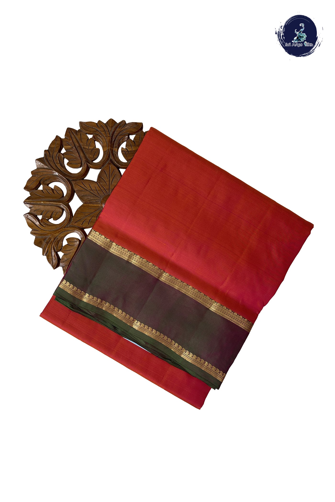 Orangish Pink Madisar 10 Yards Silk Saree With Plain Pattern