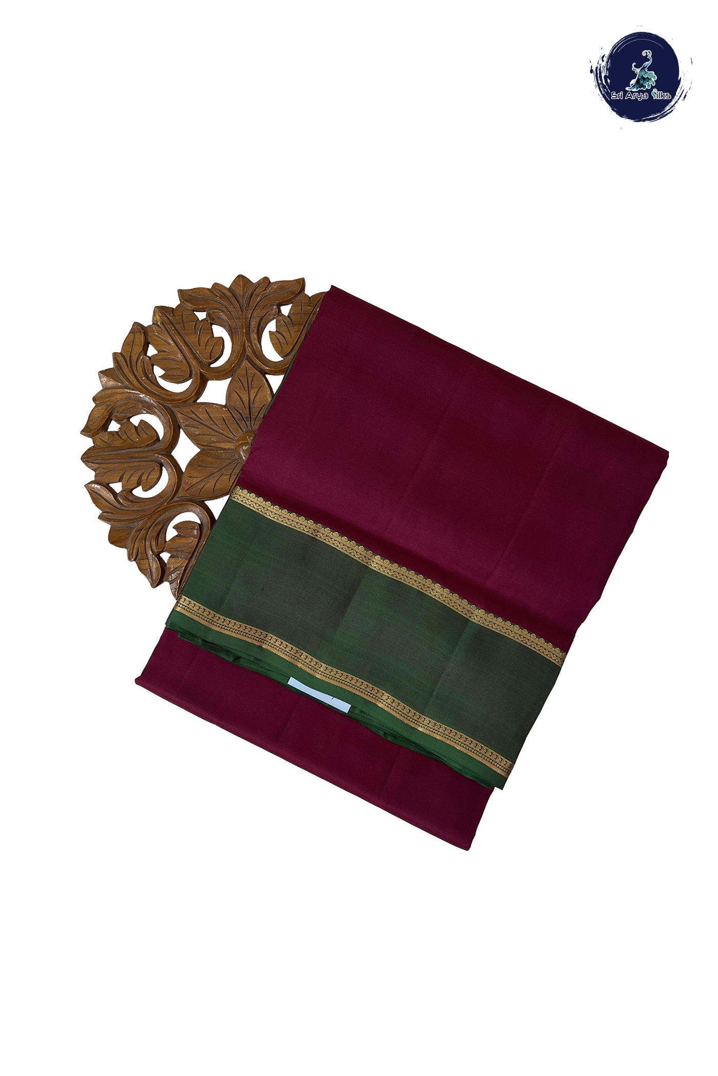 Pinkish Maroon Madisar 10 Yards Silk Saree With Plain Pattern