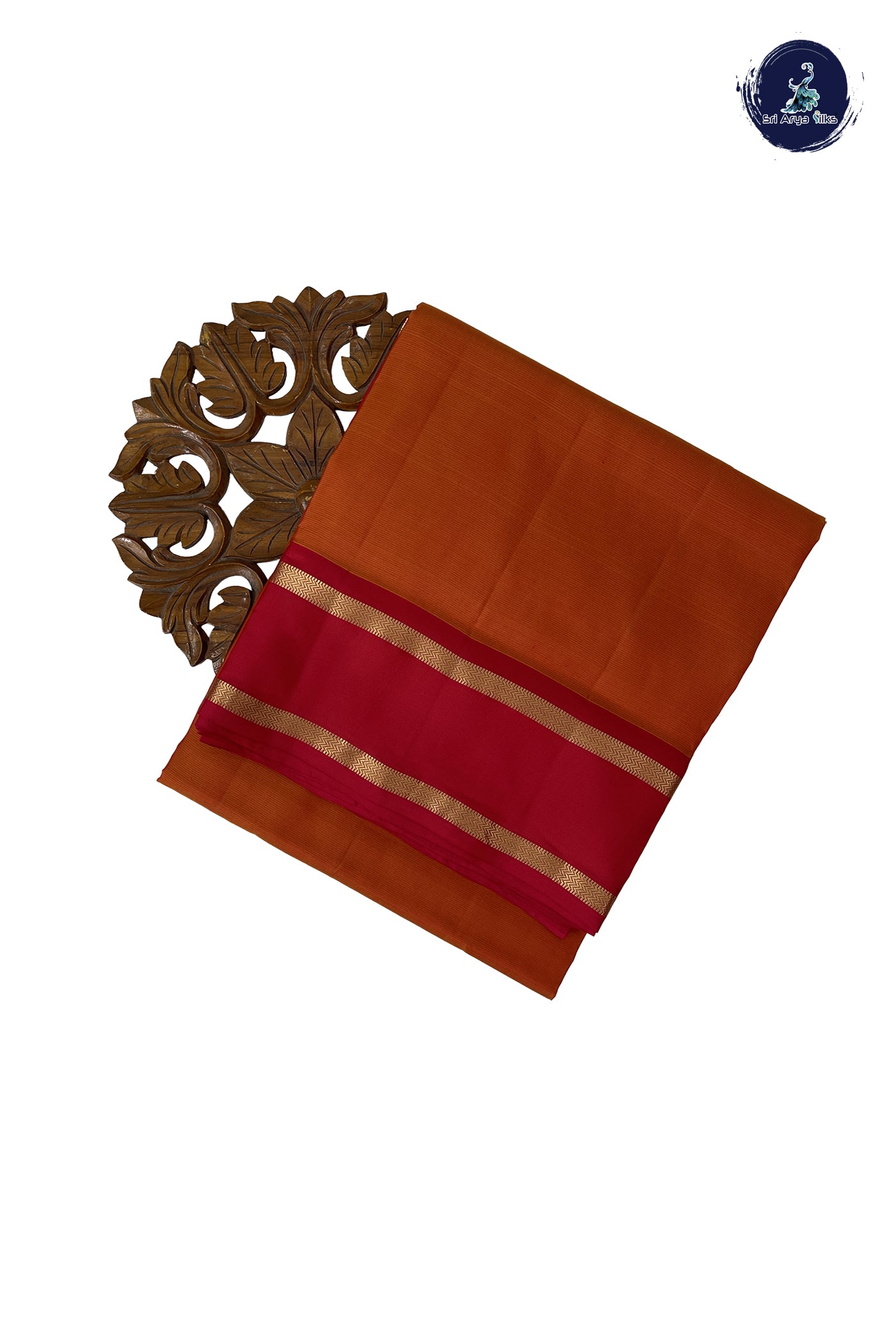Orange Madisar 10 Yards Silk Saree With Plain Pattern