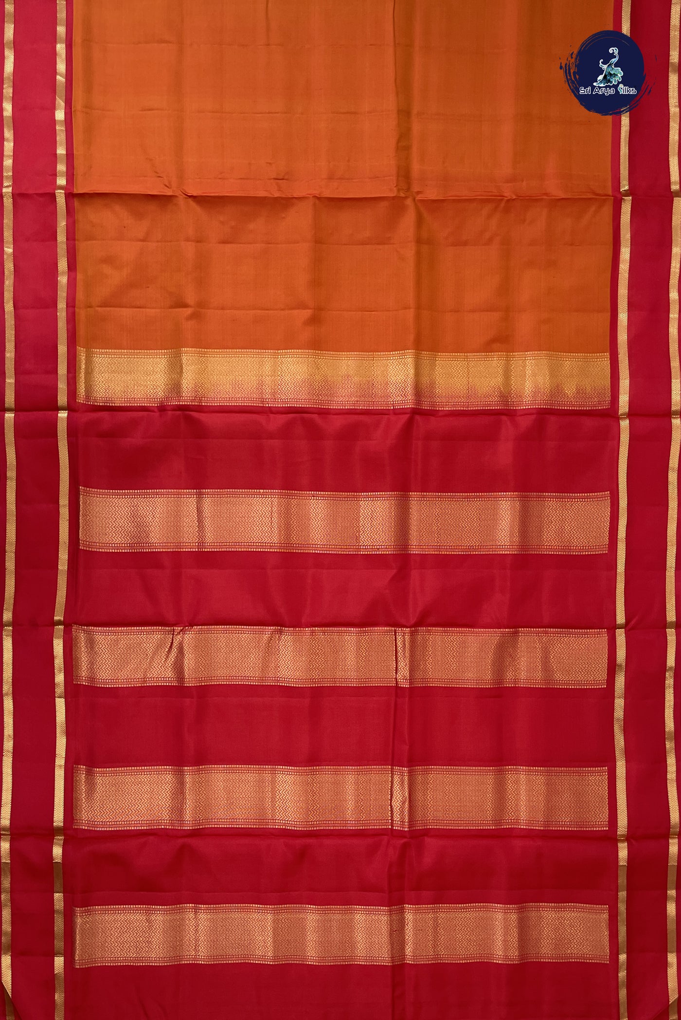 Orange Madisar 10 Yards Silk Saree With Plain Pattern