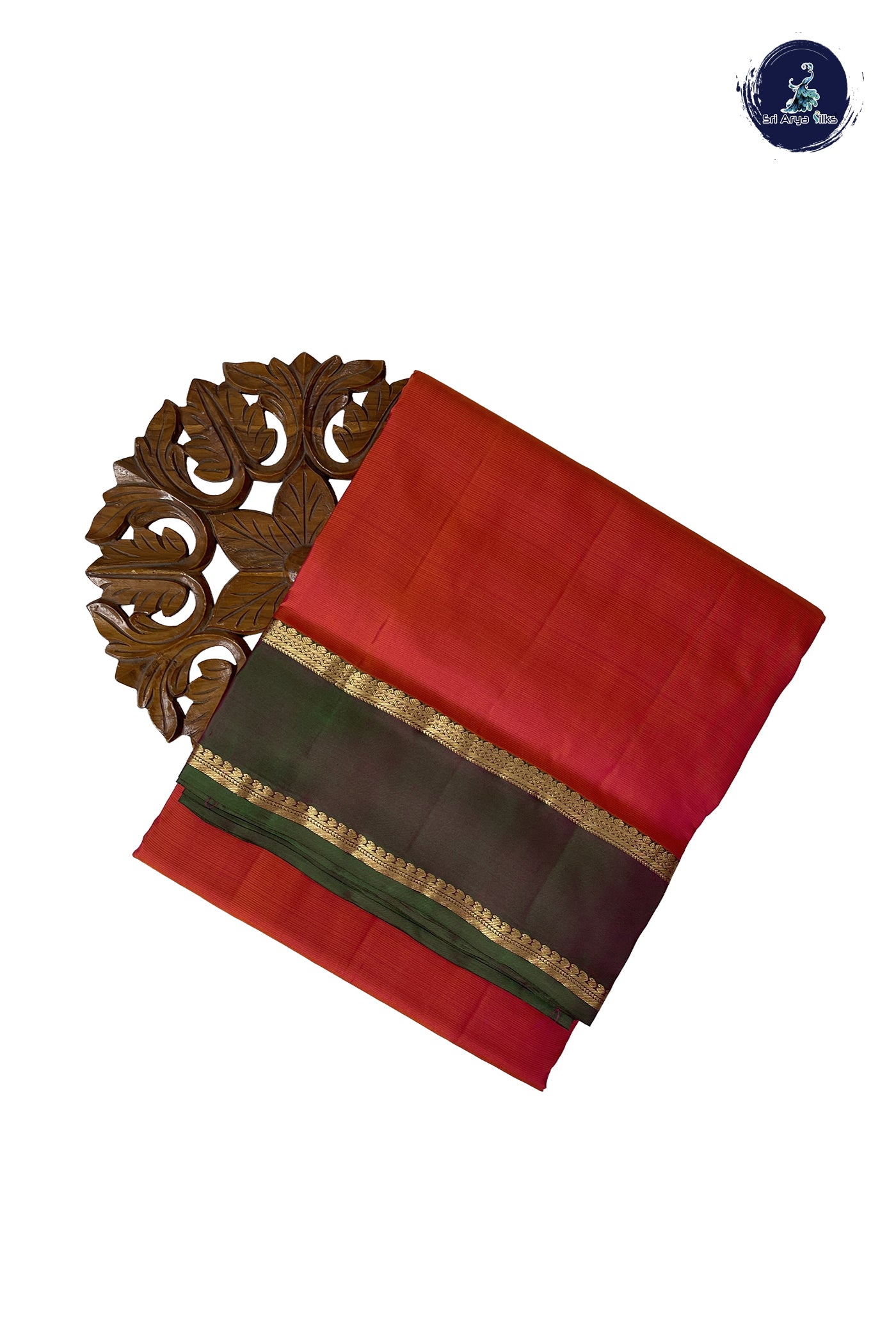 Orangish Pink Madisar 10 Yards Silk Saree With Plain Pattern