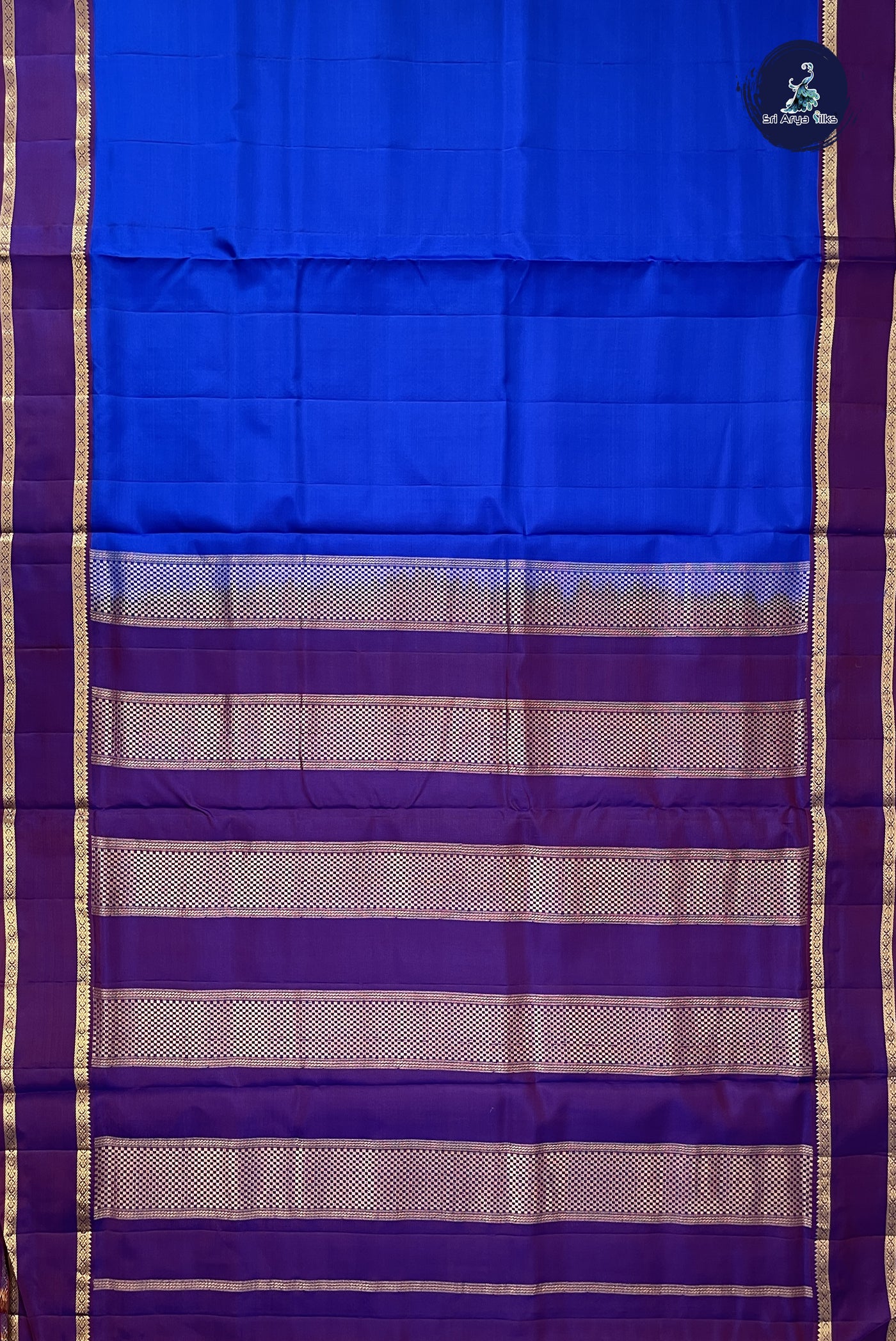 MS Blue Madisar 10 Yards Silk Saree With Plain Pattern