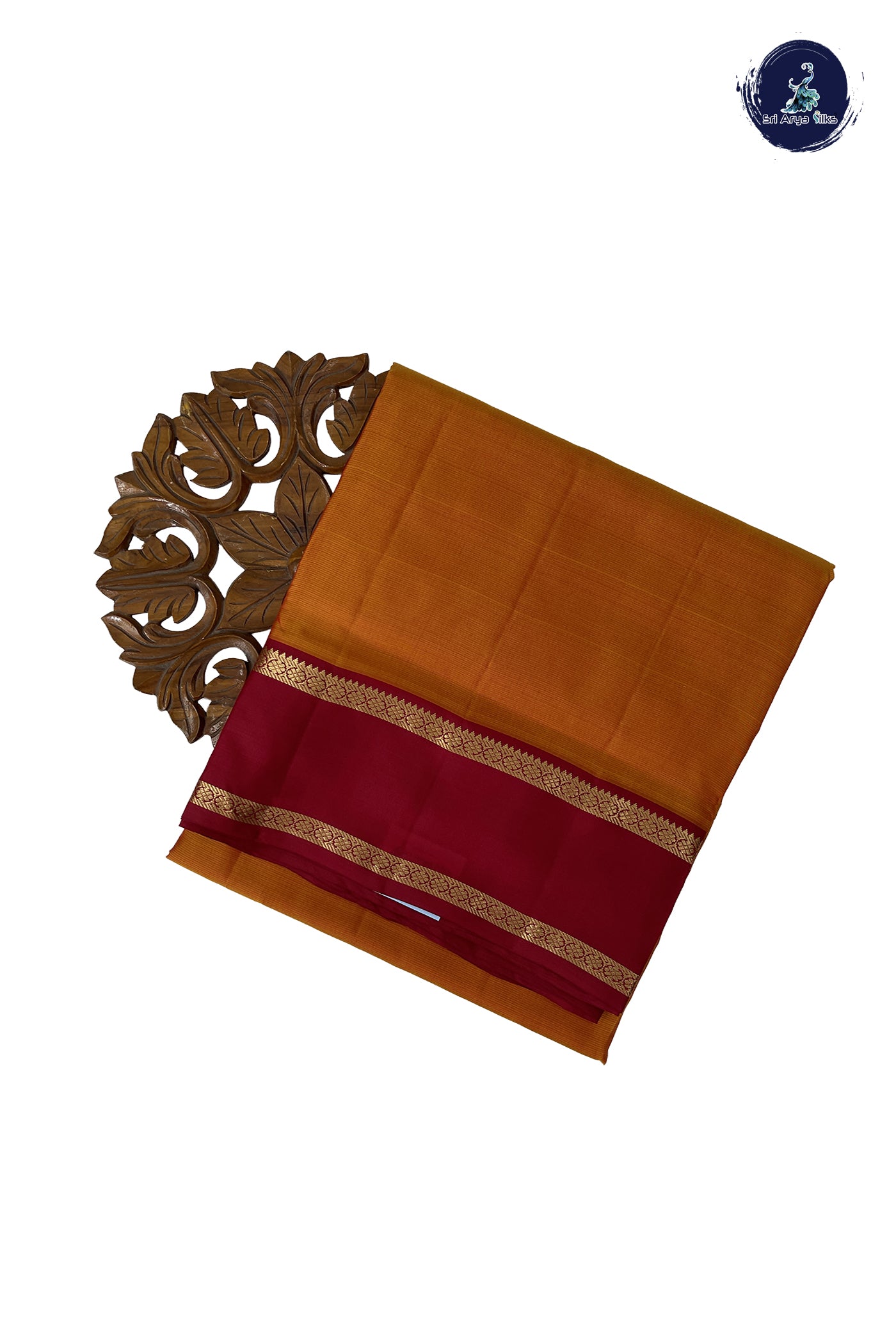Lite Mustard Orange Madisar 10 Yards Silk Saree With Plain Pattern