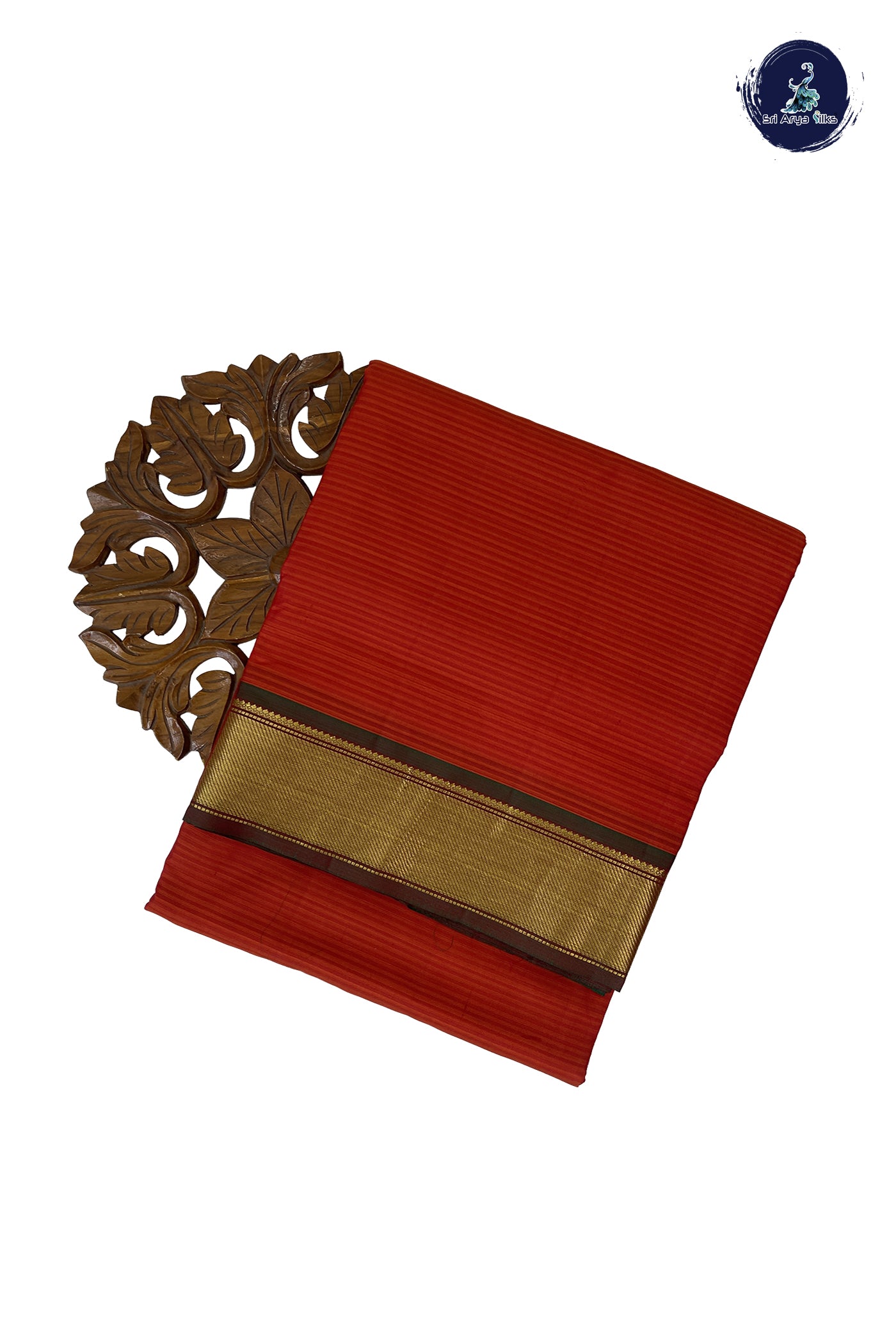 Rust Madisar 10 Yards Silk Saree With Doria Lines Pattern