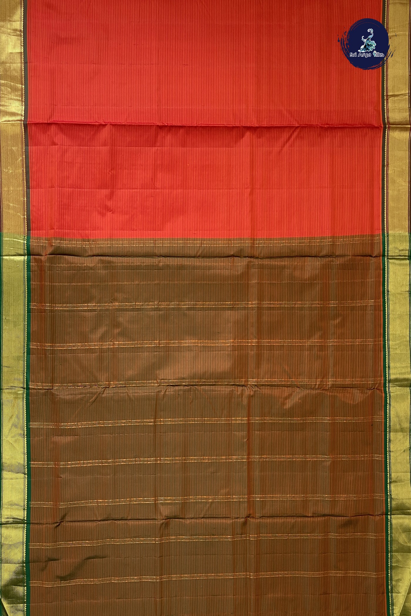 Rust Madisar 10 Yards Silk Saree With Doria Lines Pattern
