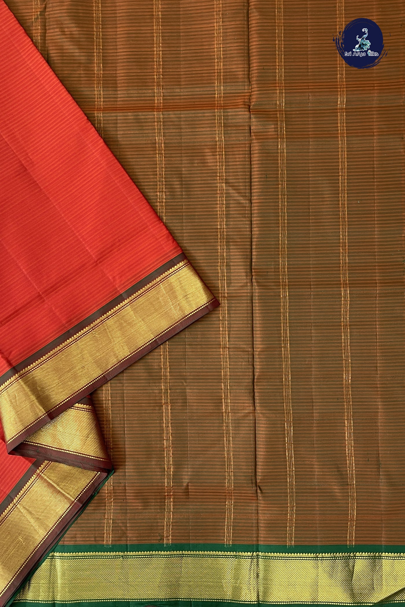 Rust Madisar 10 Yards Silk Saree With Doria Lines Pattern