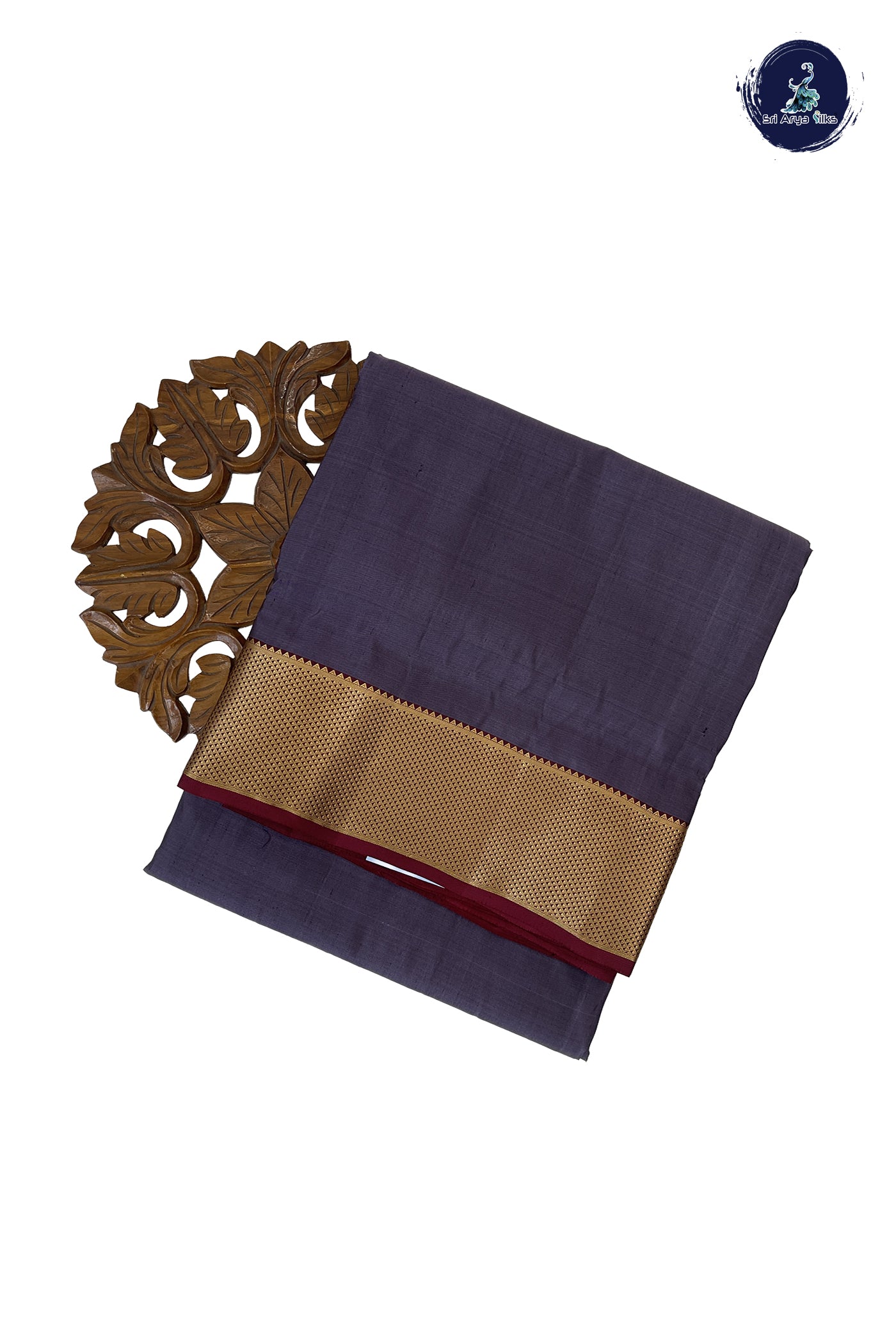 Mauve Grey Madisar 10 Yards Silk Saree With Plain Pattern