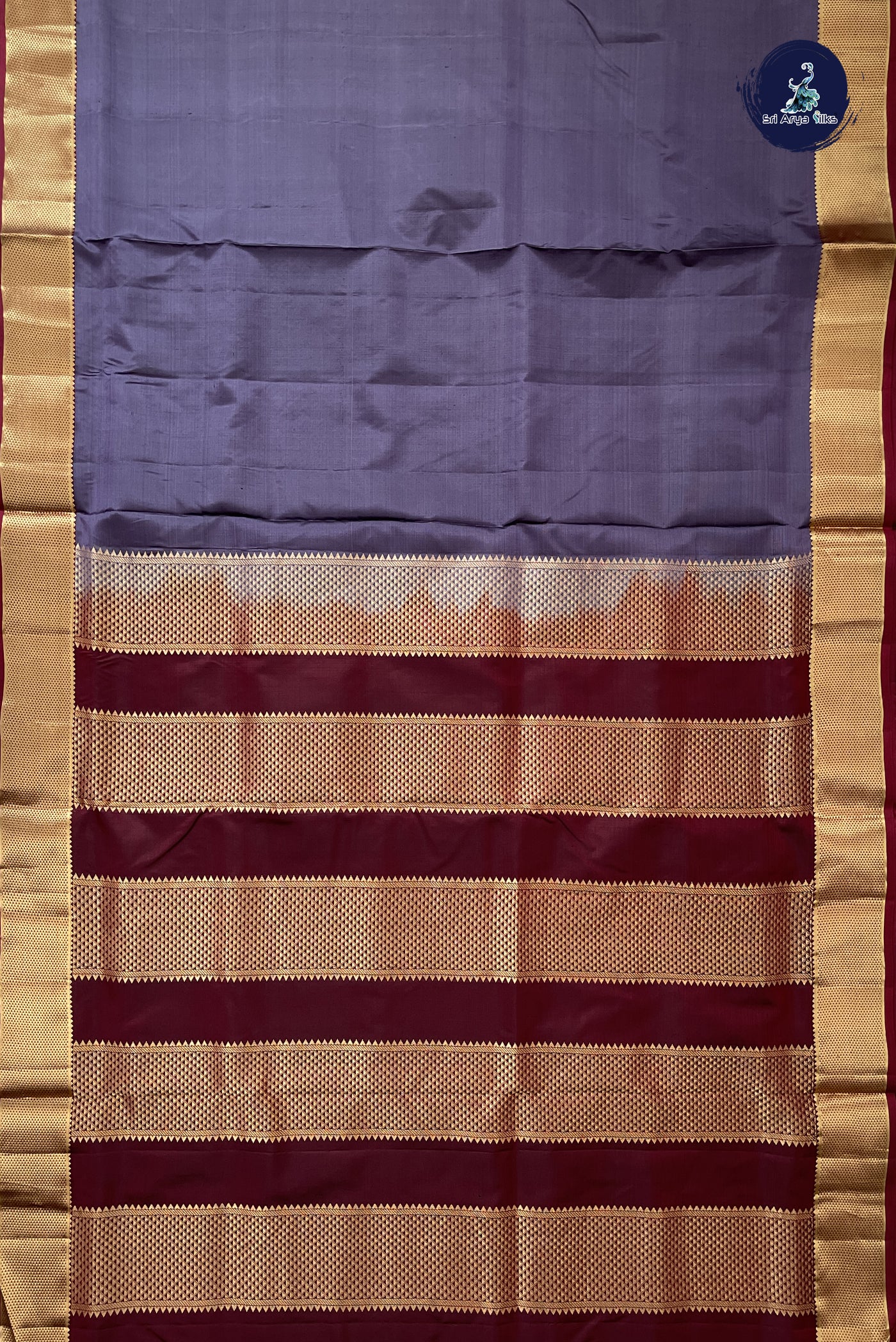 Mauve Grey Madisar 10 Yards Silk Saree With Plain Pattern