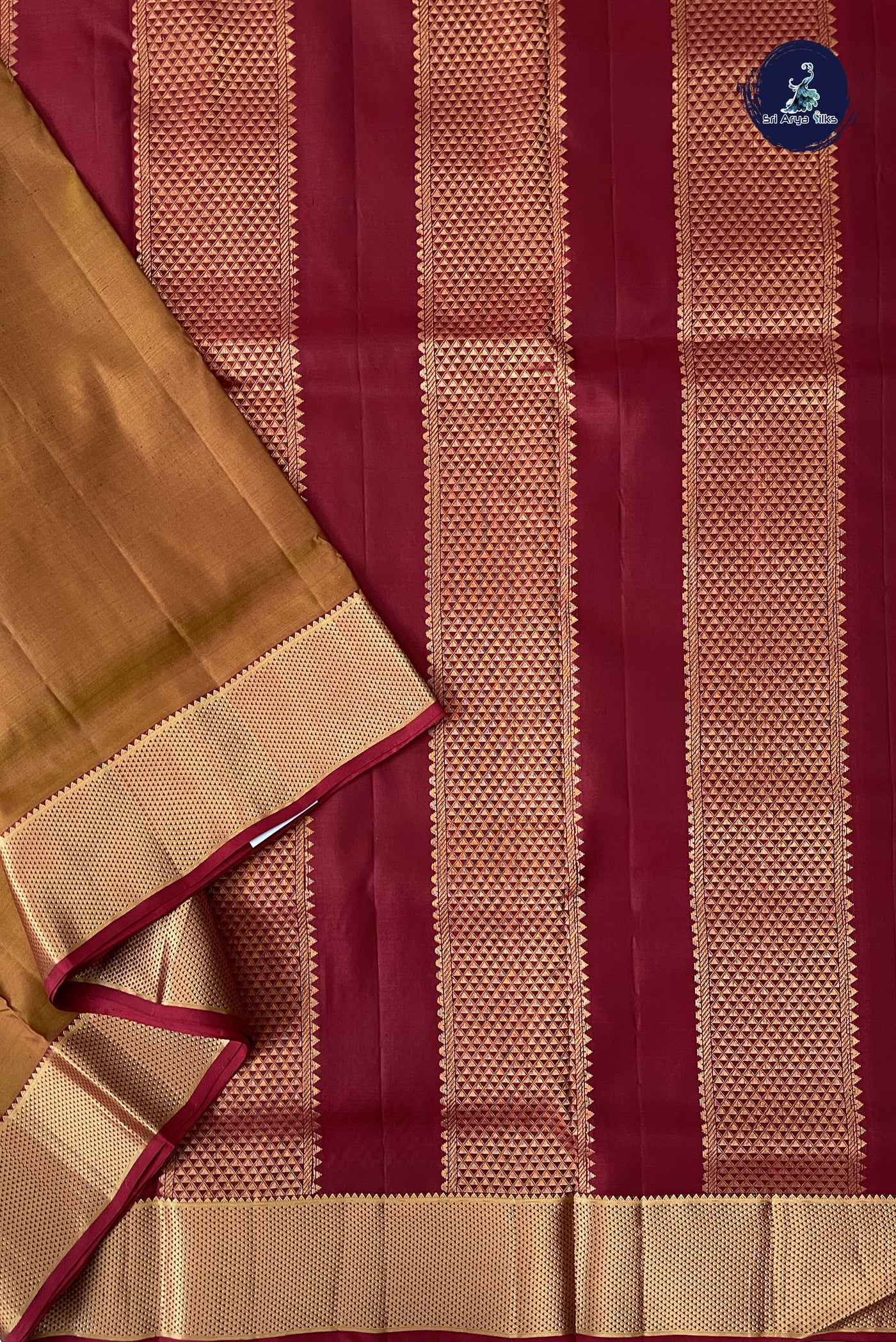 Golden Mustard Madisar 10 Yards Silk Saree With Plain Pattern