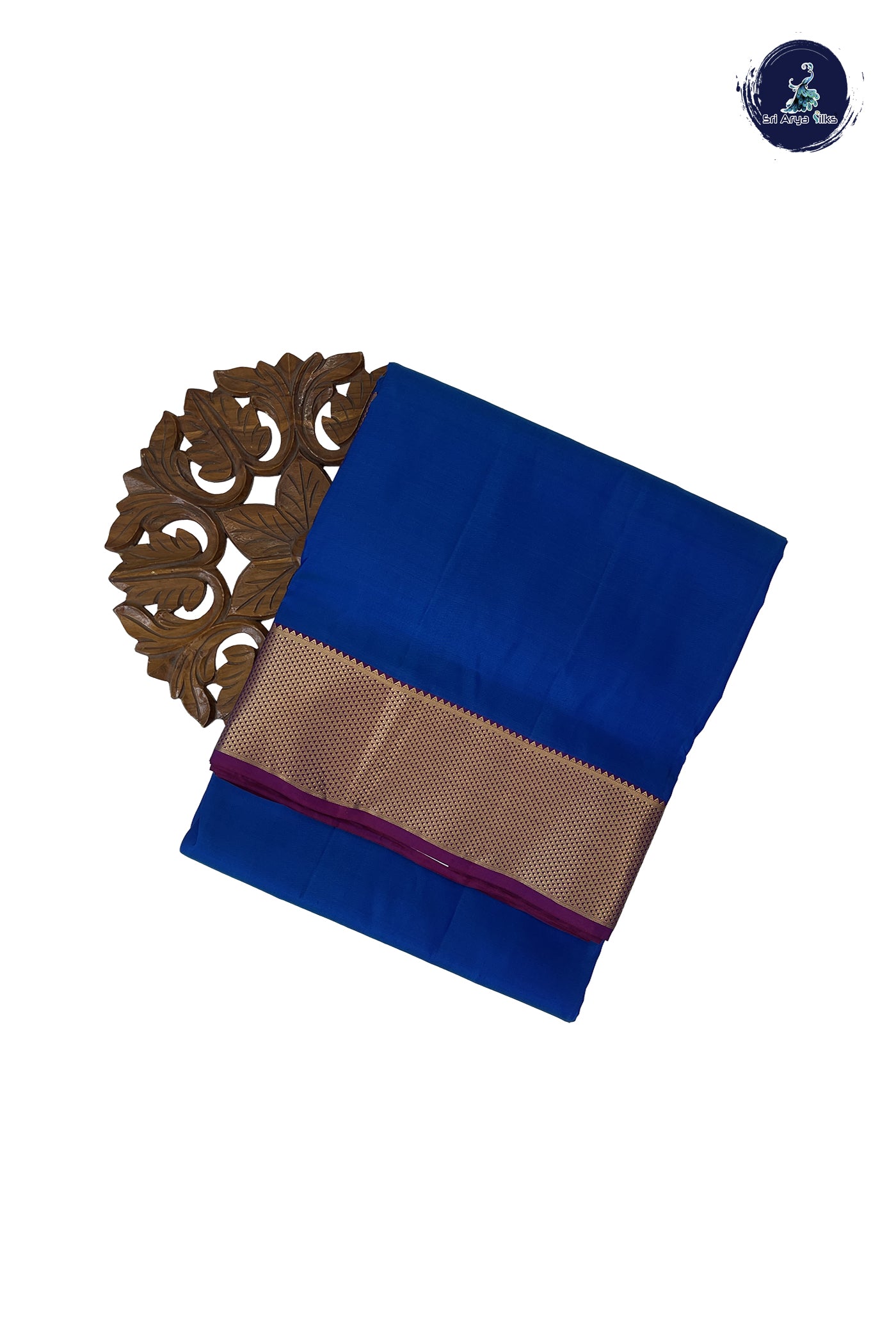 Peacock Blue Madisar 10 Yards Silk Saree With Plain Pattern