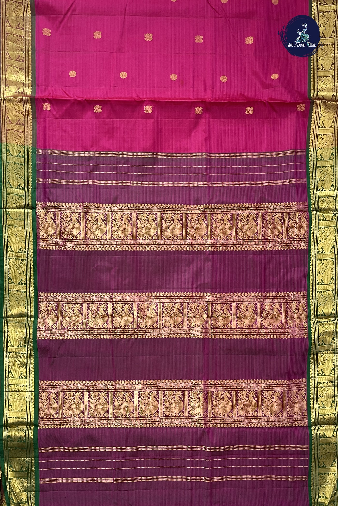Magenta Madisar 10 Yards Silk Saree With Zari Buttas Pattern