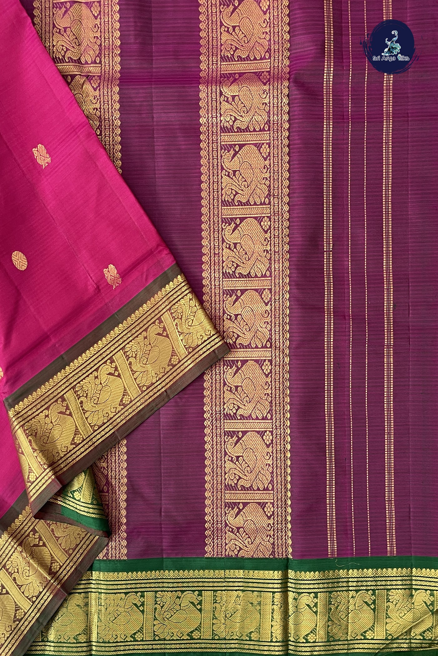 Magenta Madisar 10 Yards Silk Saree With Zari Buttas Pattern
