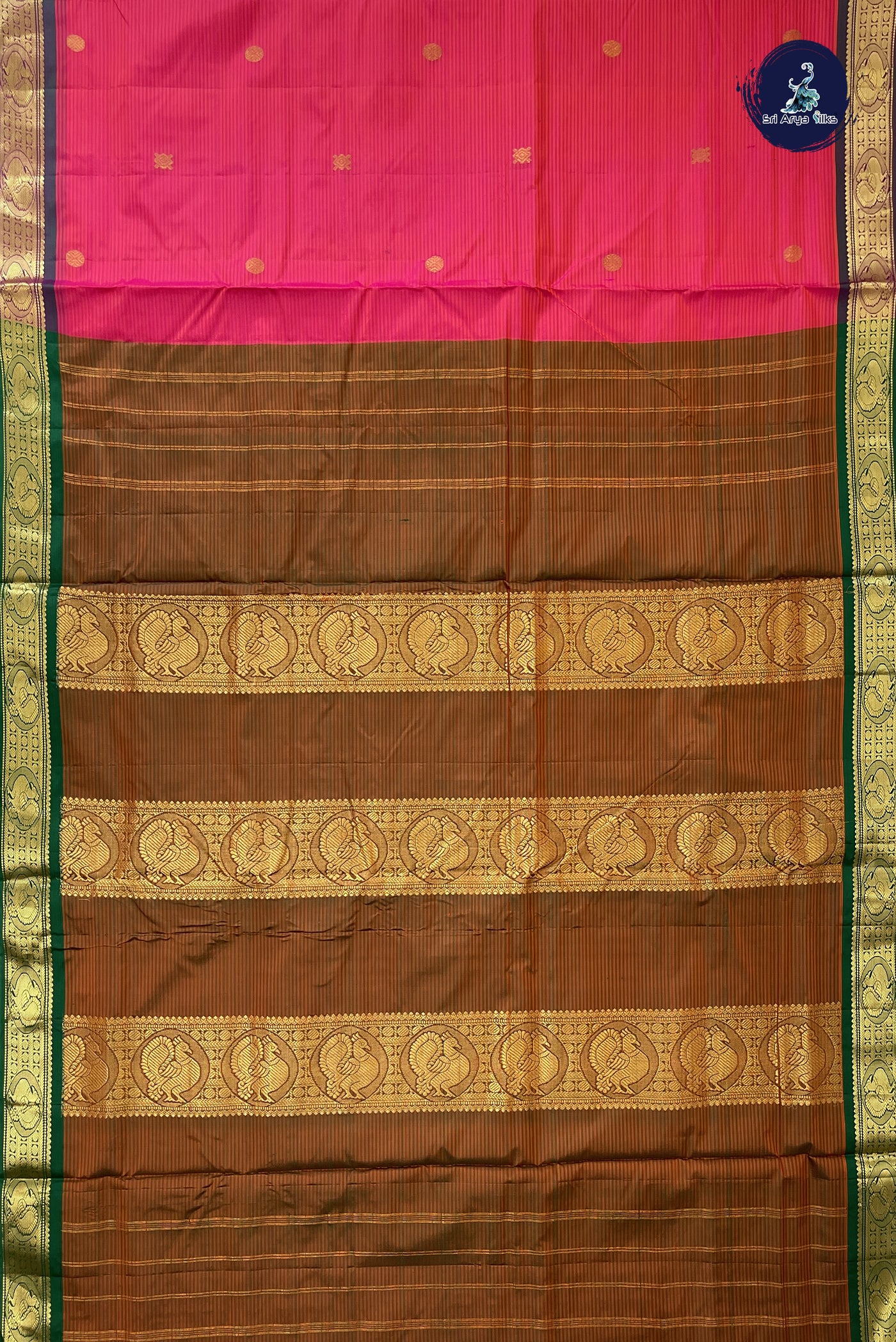 Orangish Pink Madisar 10 Yards Silk Saree With Zari Buttas Pattern