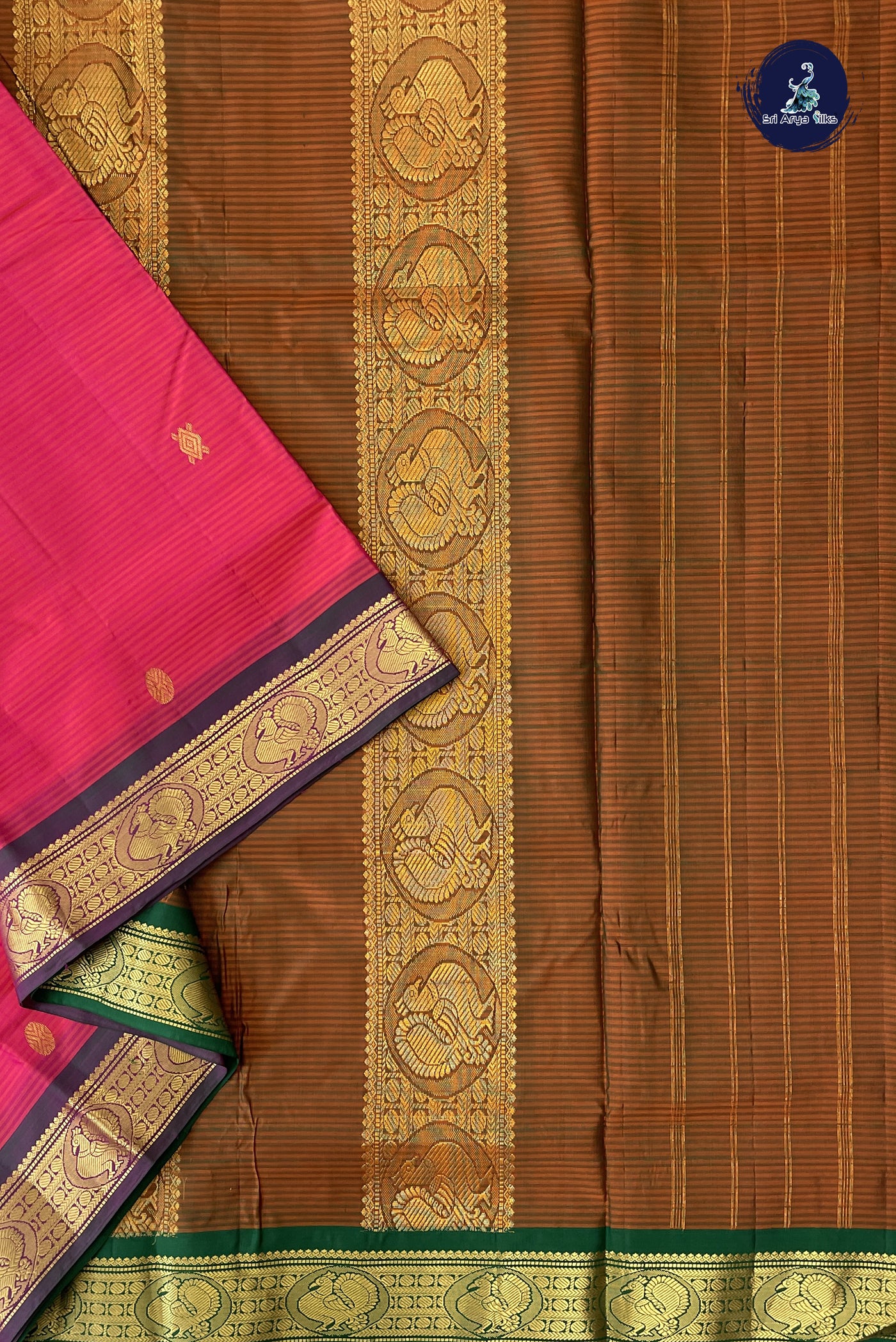 Orangish Pink Madisar 10 Yards Silk Saree With Zari Buttas Pattern