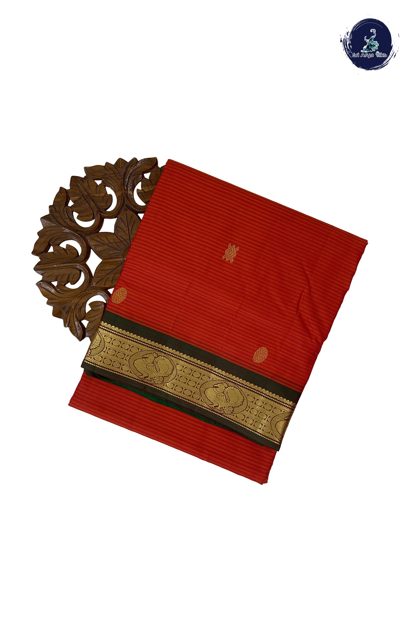 Orange Madisar 10 Yards Silk Saree With Zari Buttas Pattern