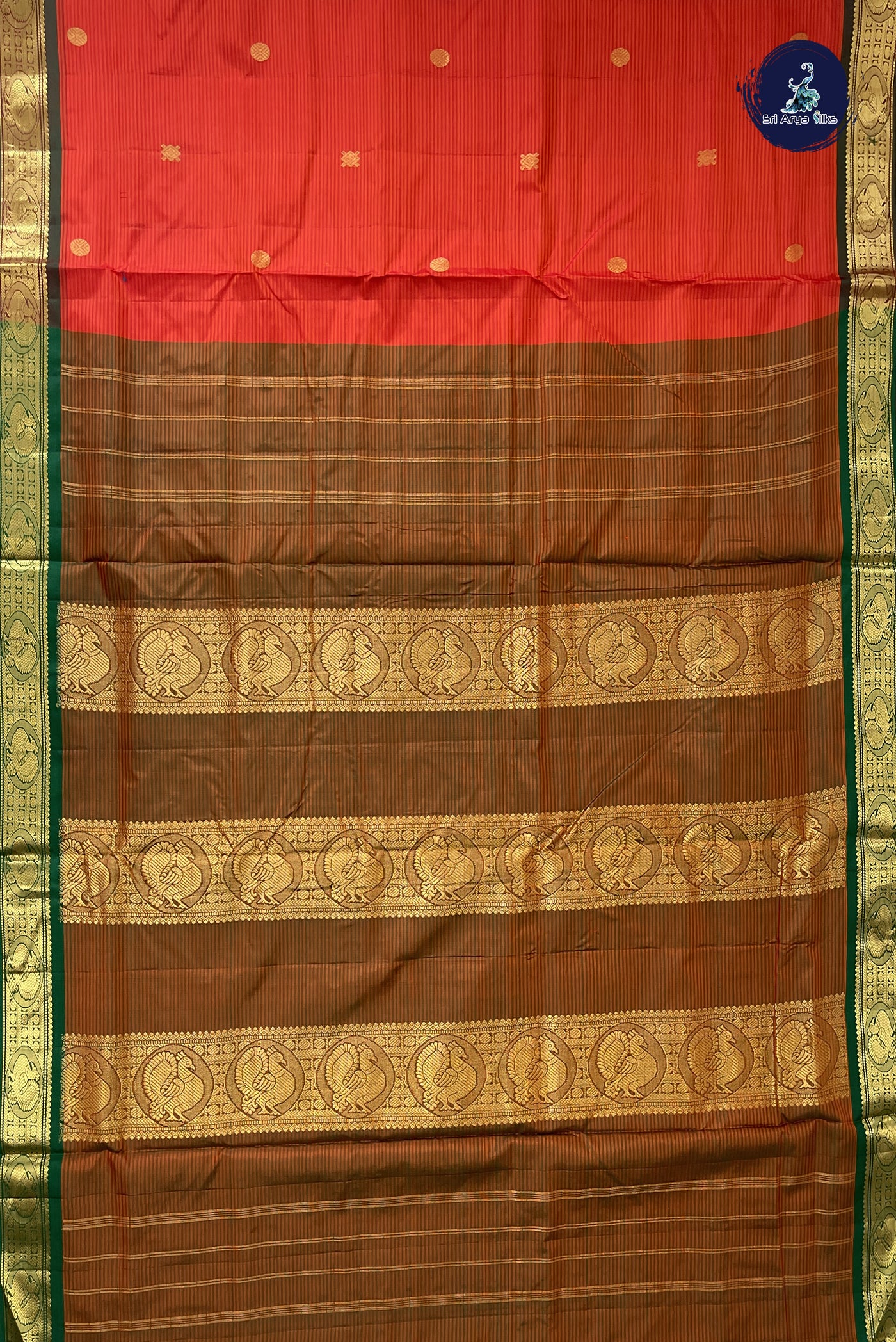 Orange Madisar 10 Yards Silk Saree With Zari Buttas Pattern