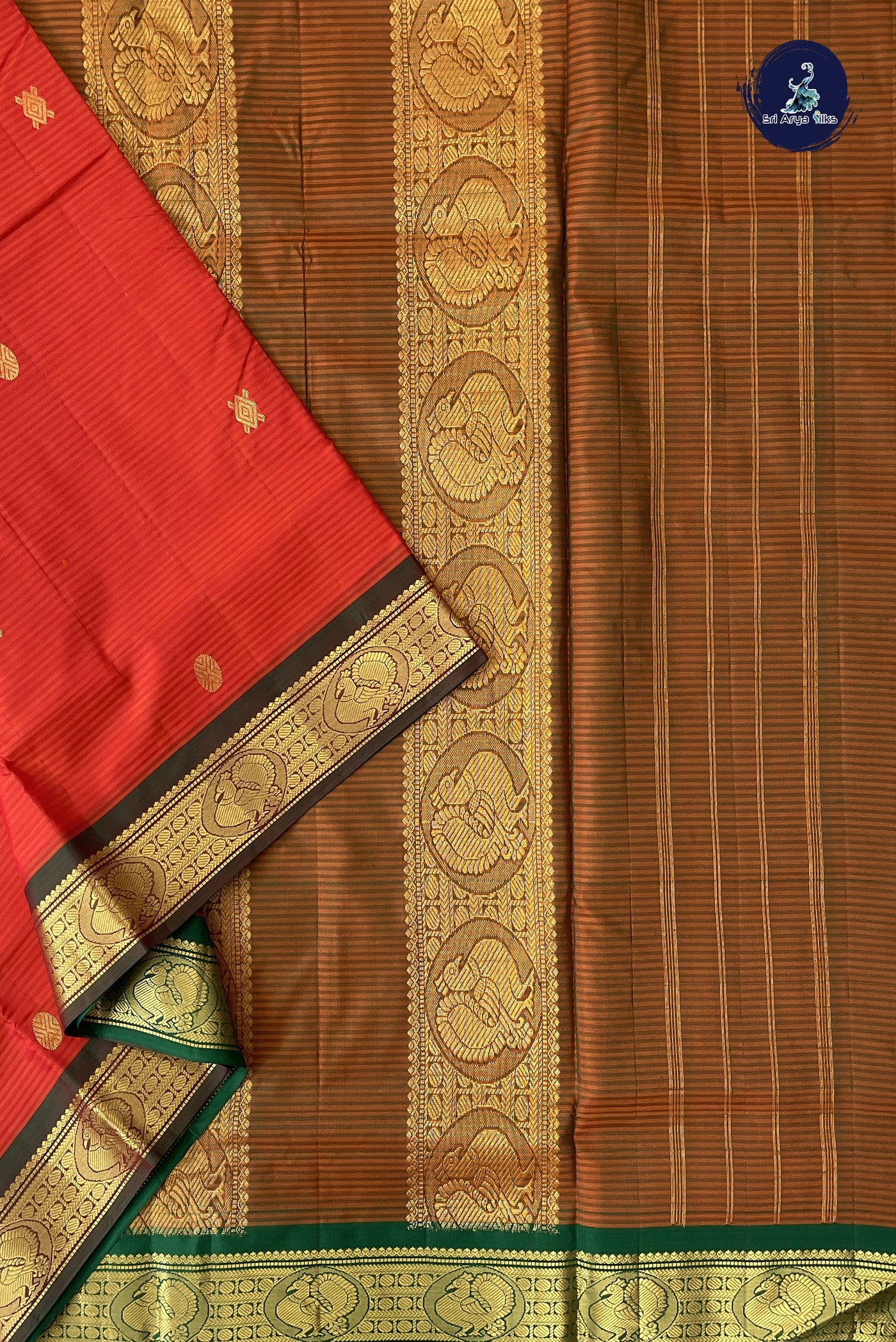Orange Madisar 10 Yards Silk Saree With Zari Buttas Pattern