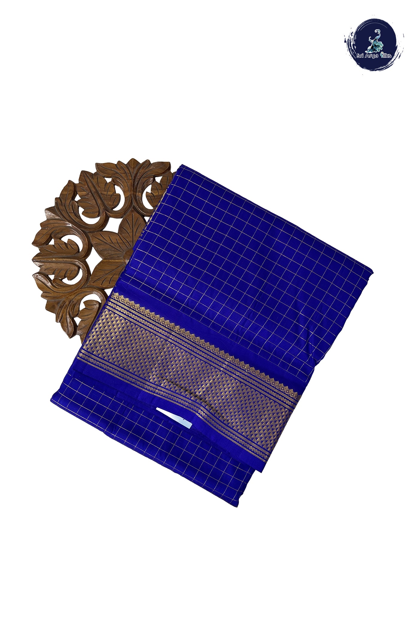 Royal Blue Madisar 10 Yards Silk Saree With Zari Checked Pattern