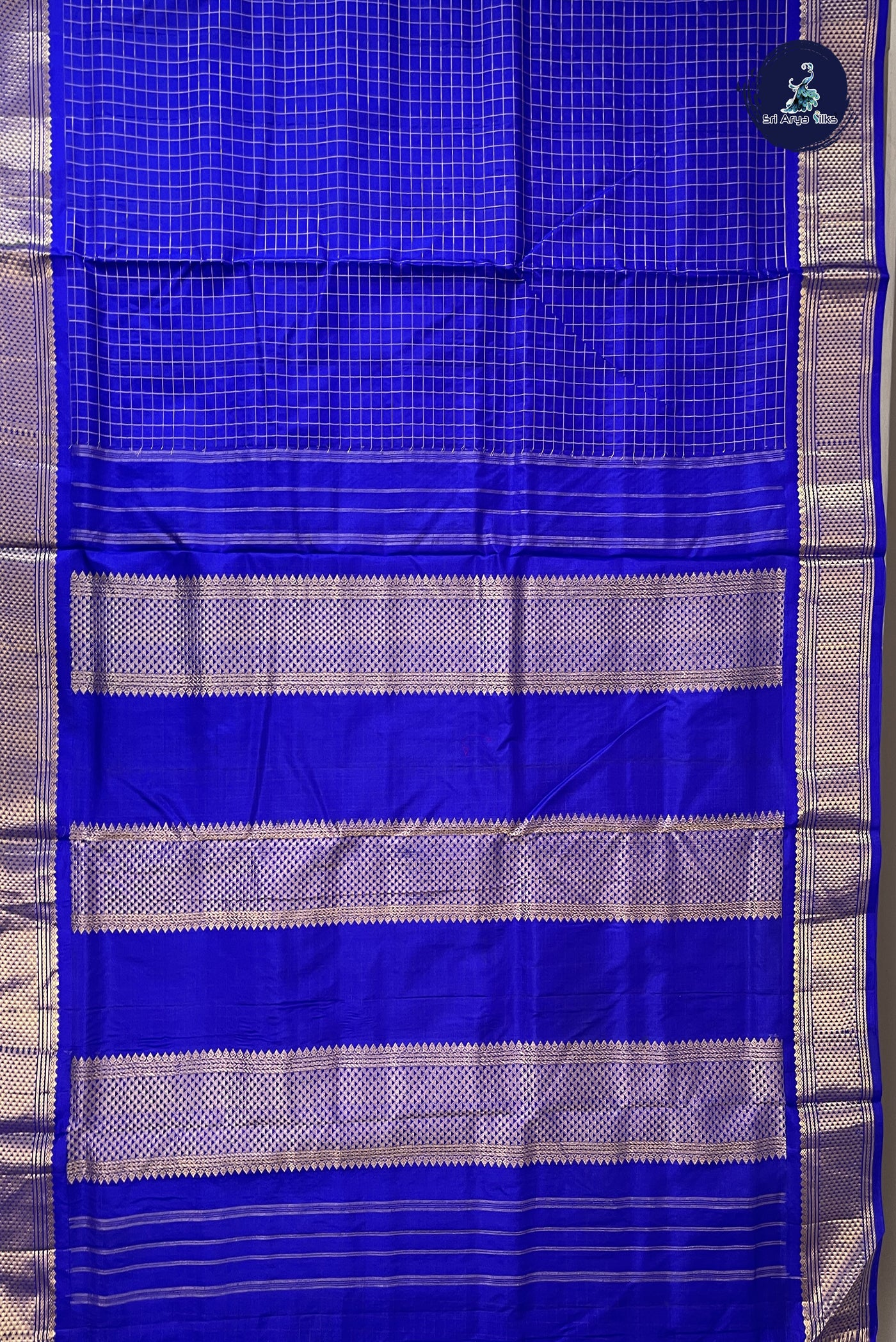 Royal Blue Madisar 10 Yards Silk Saree With Zari Checked Pattern