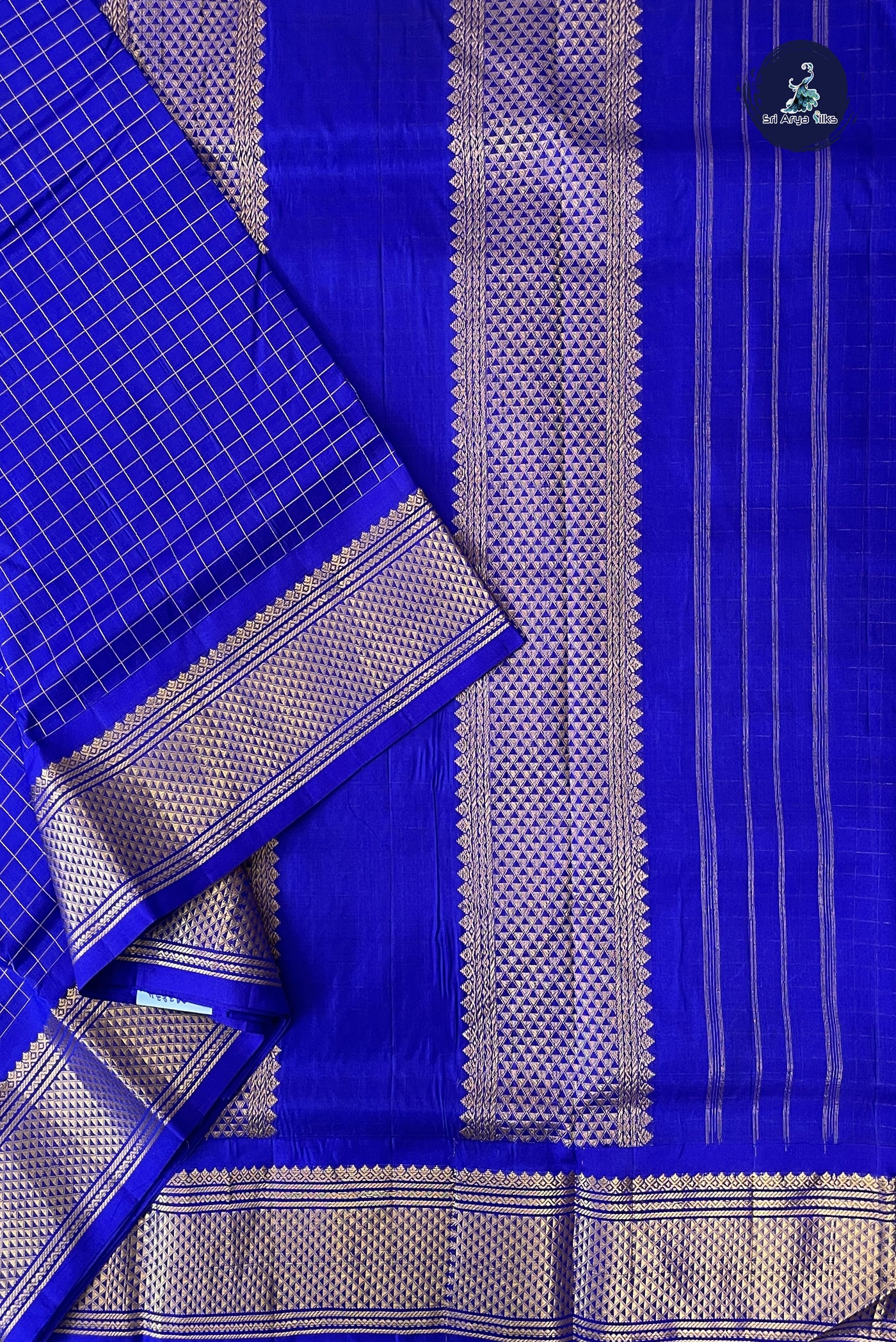 Royal Blue Madisar 10 Yards Silk Saree With Zari Checked Pattern