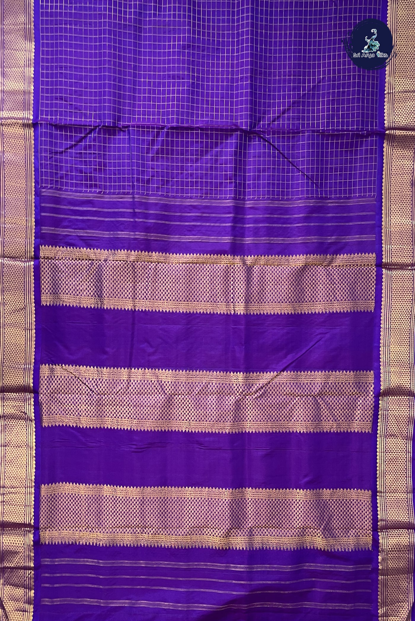 Violet Madisar 10 Yards Silk Saree With Zari Checked Pattern