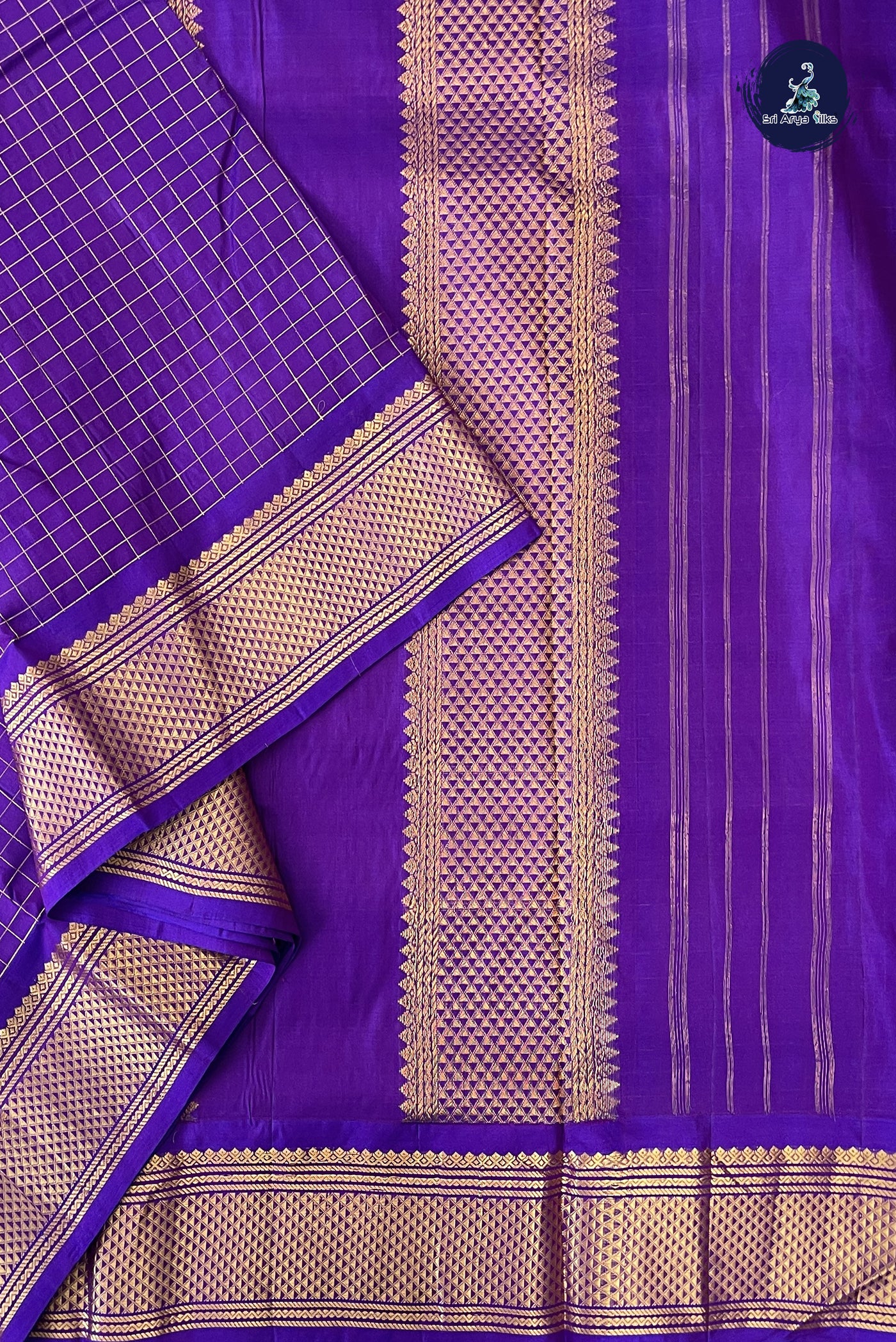 Violet Madisar 10 Yards Silk Saree With Zari Checked Pattern