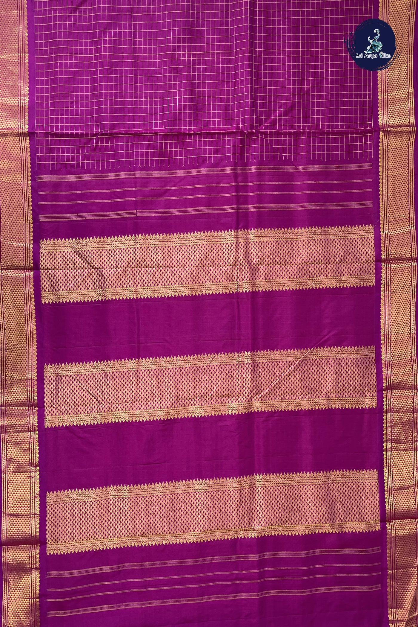Magenta Madisar 10 Yards Silk Saree With Zari Checked Pattern