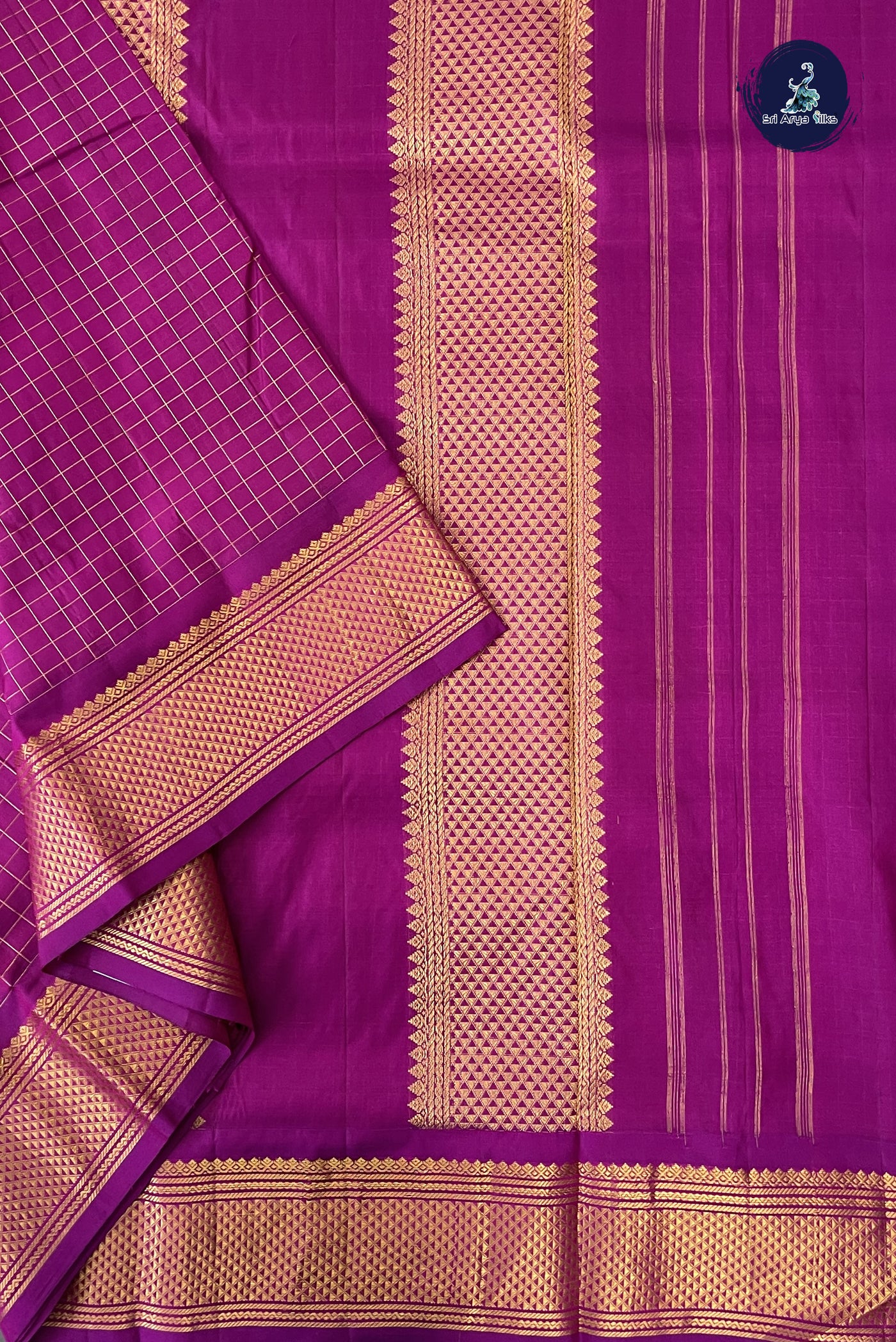 Magenta Madisar 10 Yards Silk Saree With Zari Checked Pattern