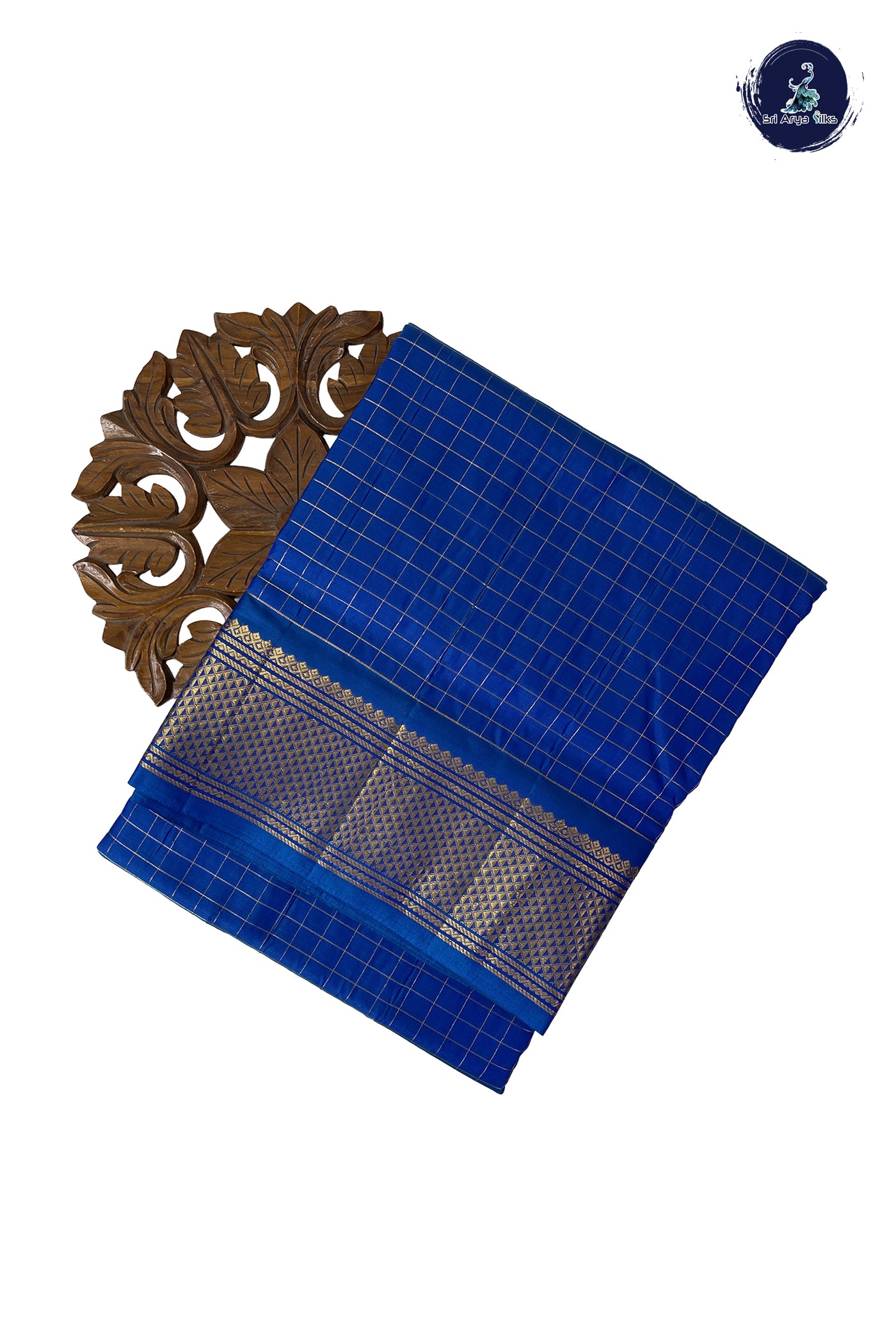 Blue Madisar 10 Yards Silk Saree With Zari Checked Pattern