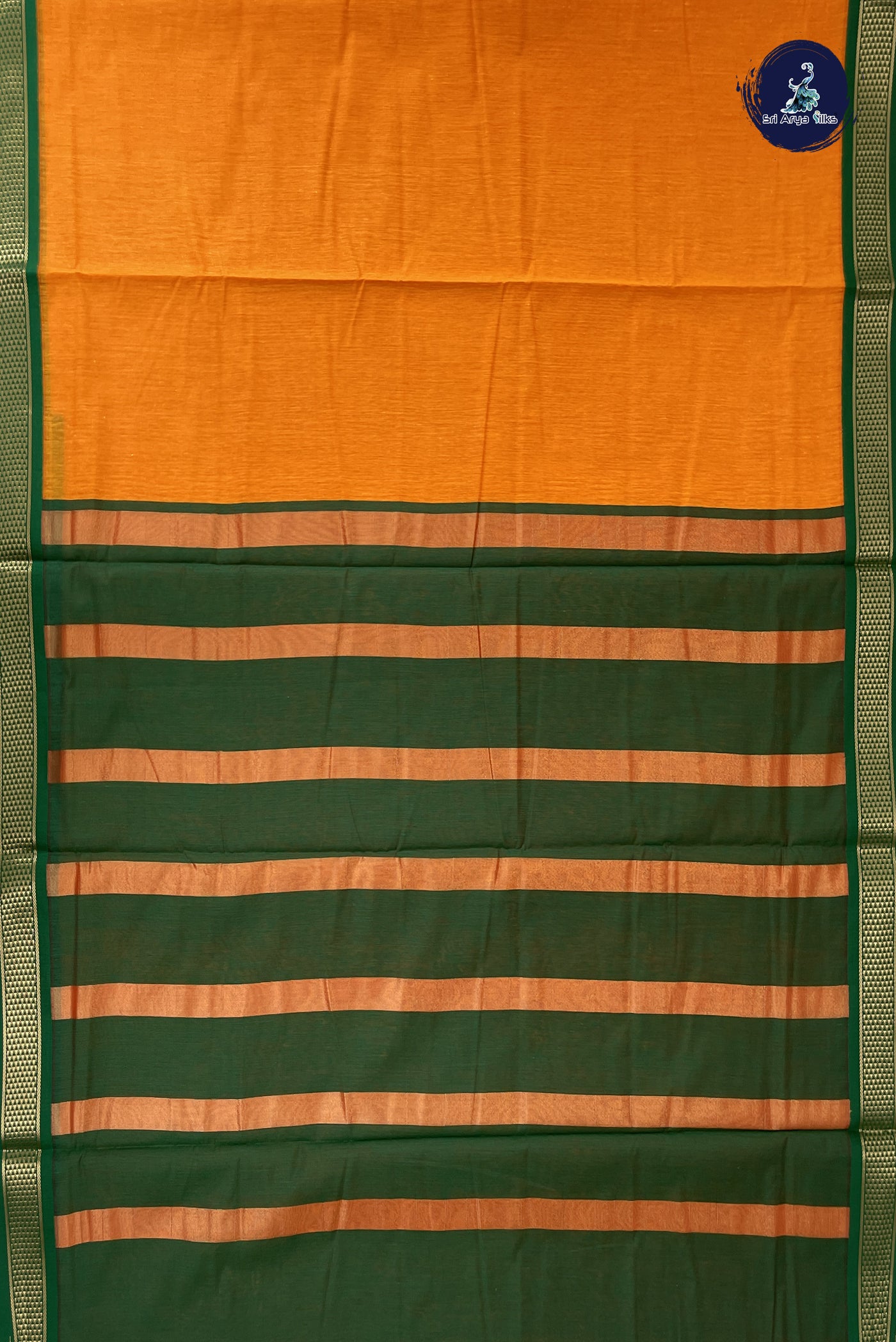Mango Yellow Madisar Semi Silk Cotton Saree With Plain Pattern