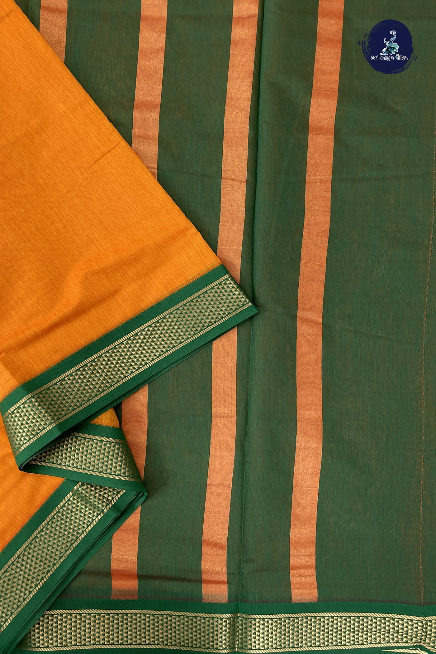 Mango Yellow Madisar Semi Silk Cotton Saree With Plain Pattern