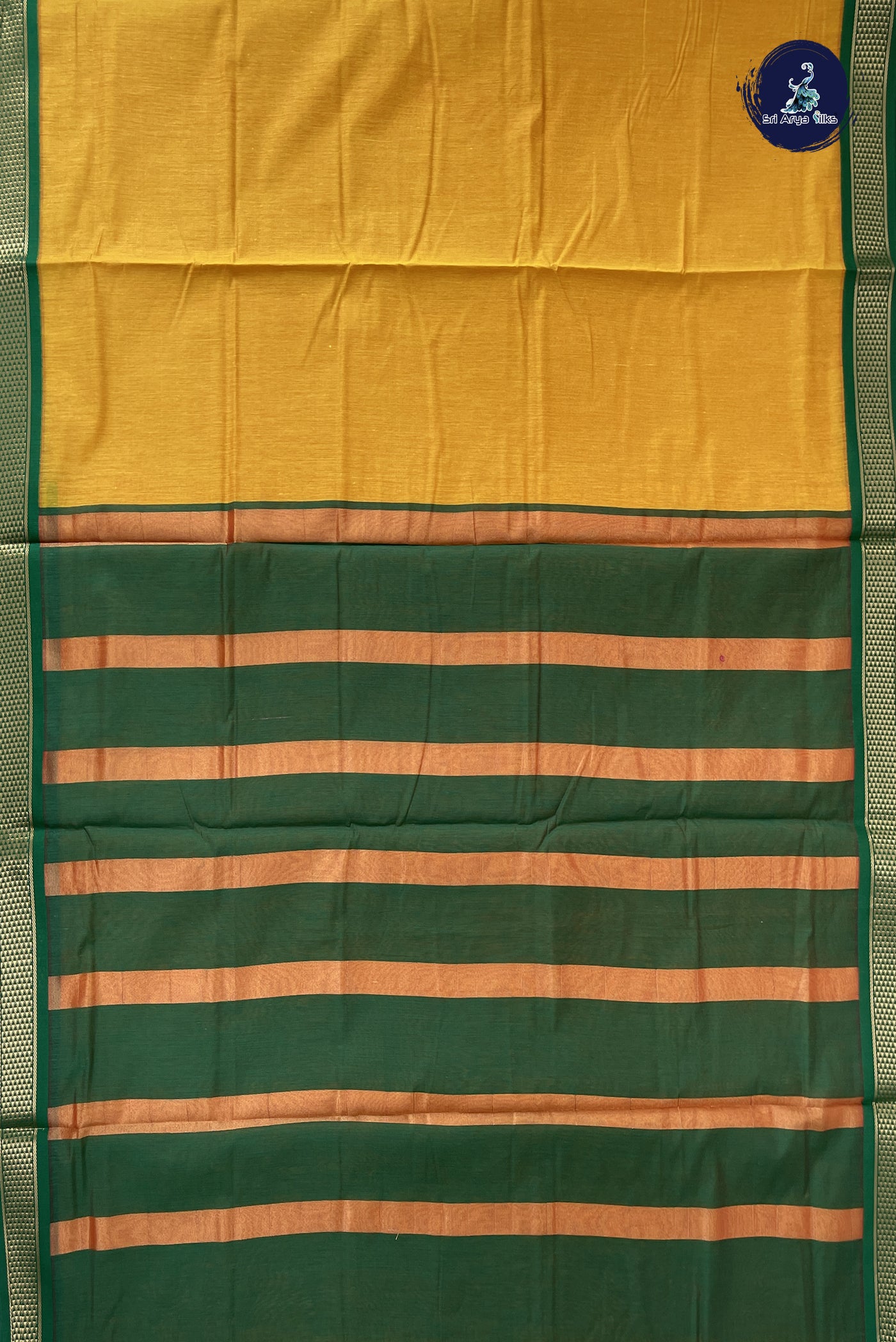 Yellow Madisar Semi Silk Cotton Saree With Plain Pattern
