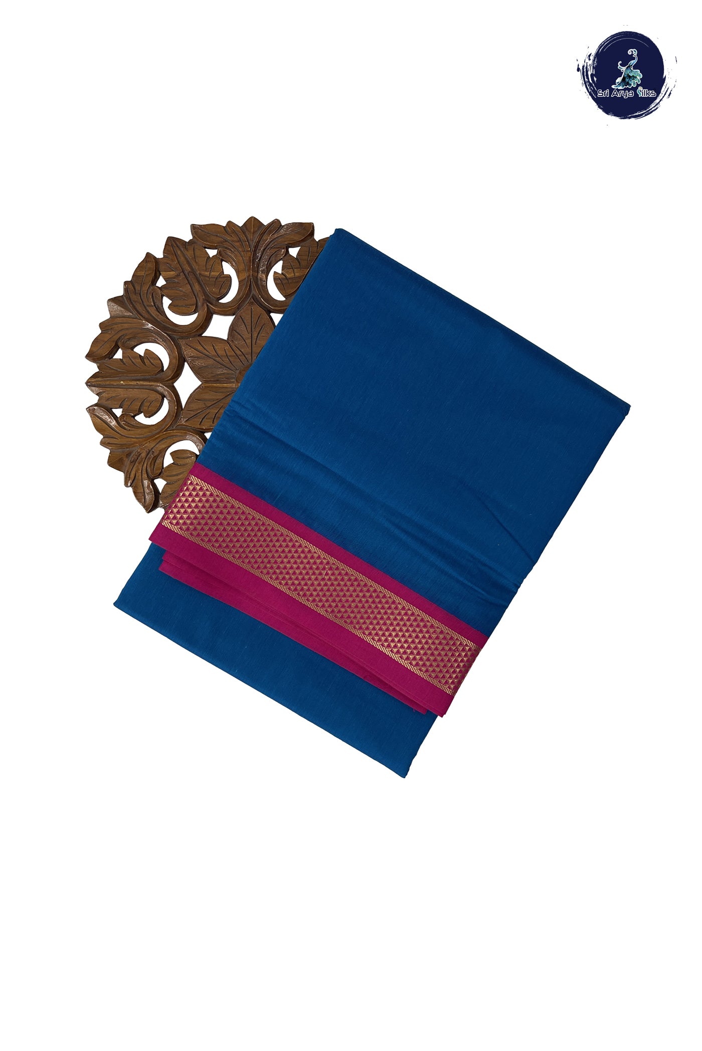 Sapphire Blue Madisar Semi Silk Cotton Saree With Plain Pattern