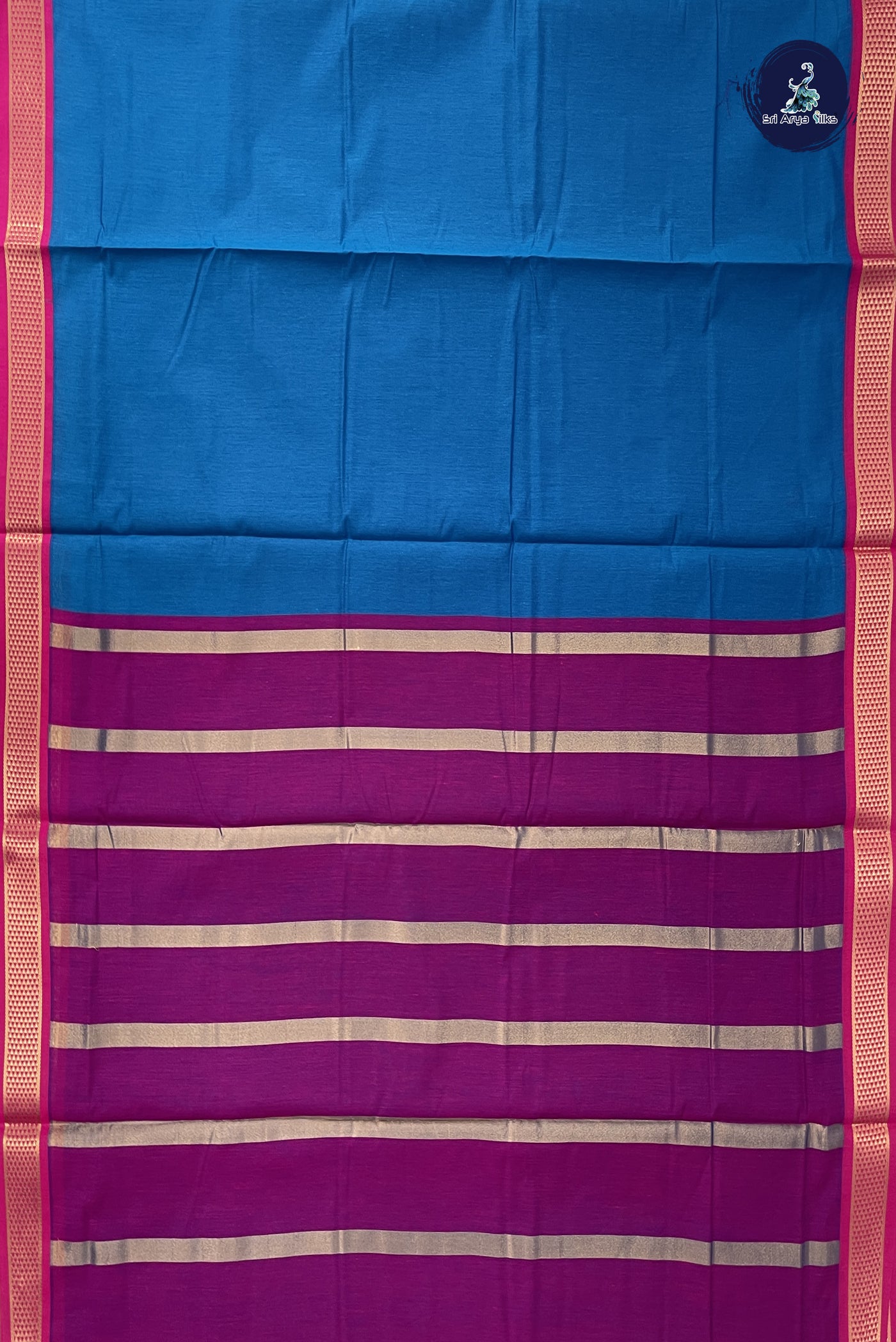 Sapphire Blue Madisar Semi Silk Cotton Saree With Plain Pattern