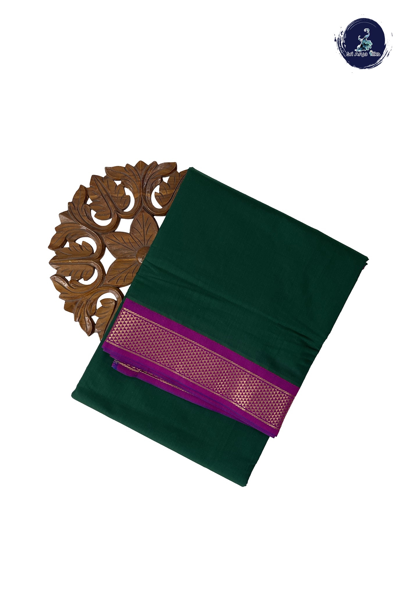 Dark Green Madisar Semi Silk Cotton Saree With Plain Pattern