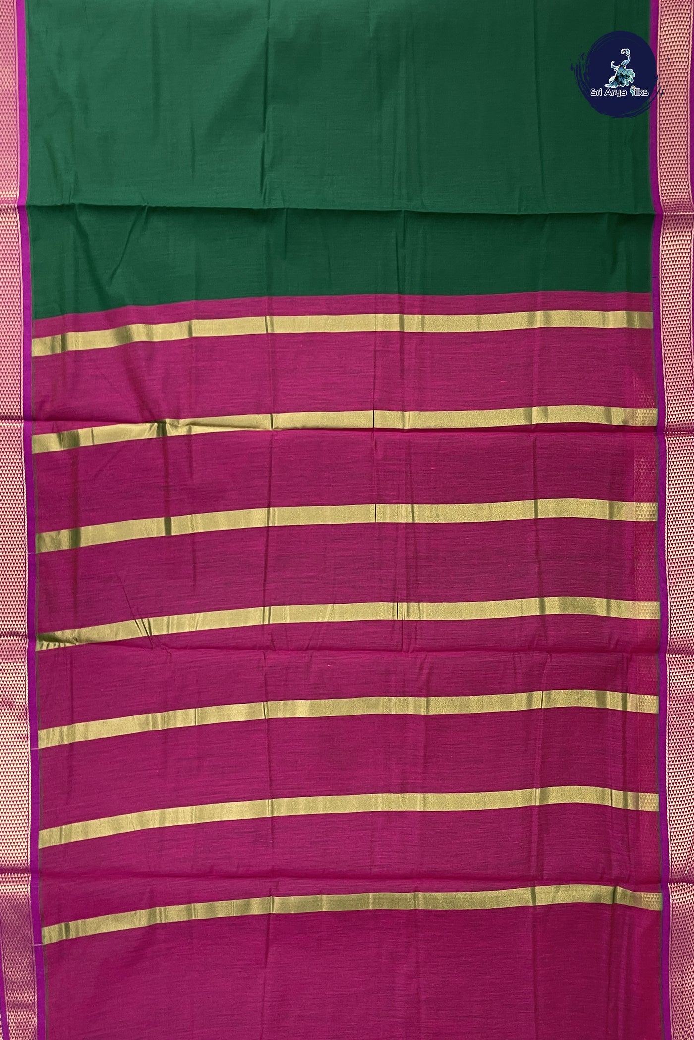 Dark Green Madisar Semi Silk Cotton Saree With Plain Pattern