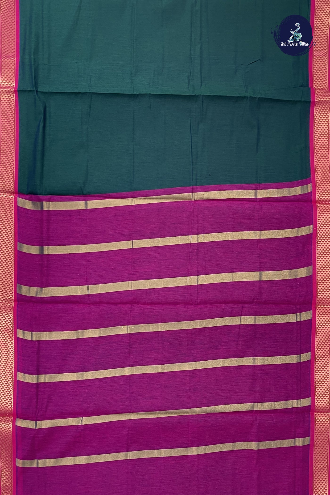 Sapphire Green Madisar Semi Silk Cotton Saree With Plain Pattern