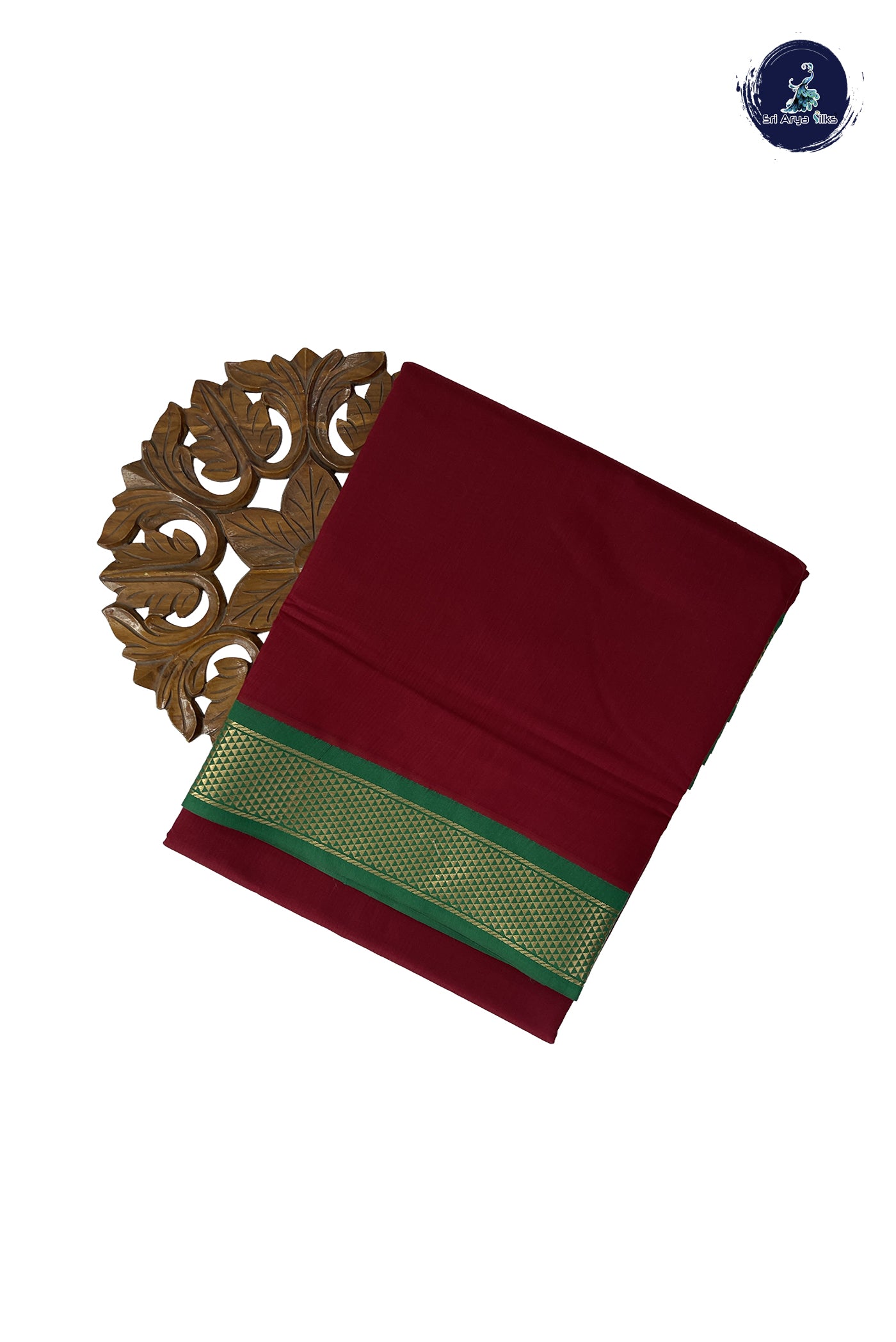 Maroon Madisar Semi Silk Cotton Saree With Plain Pattern