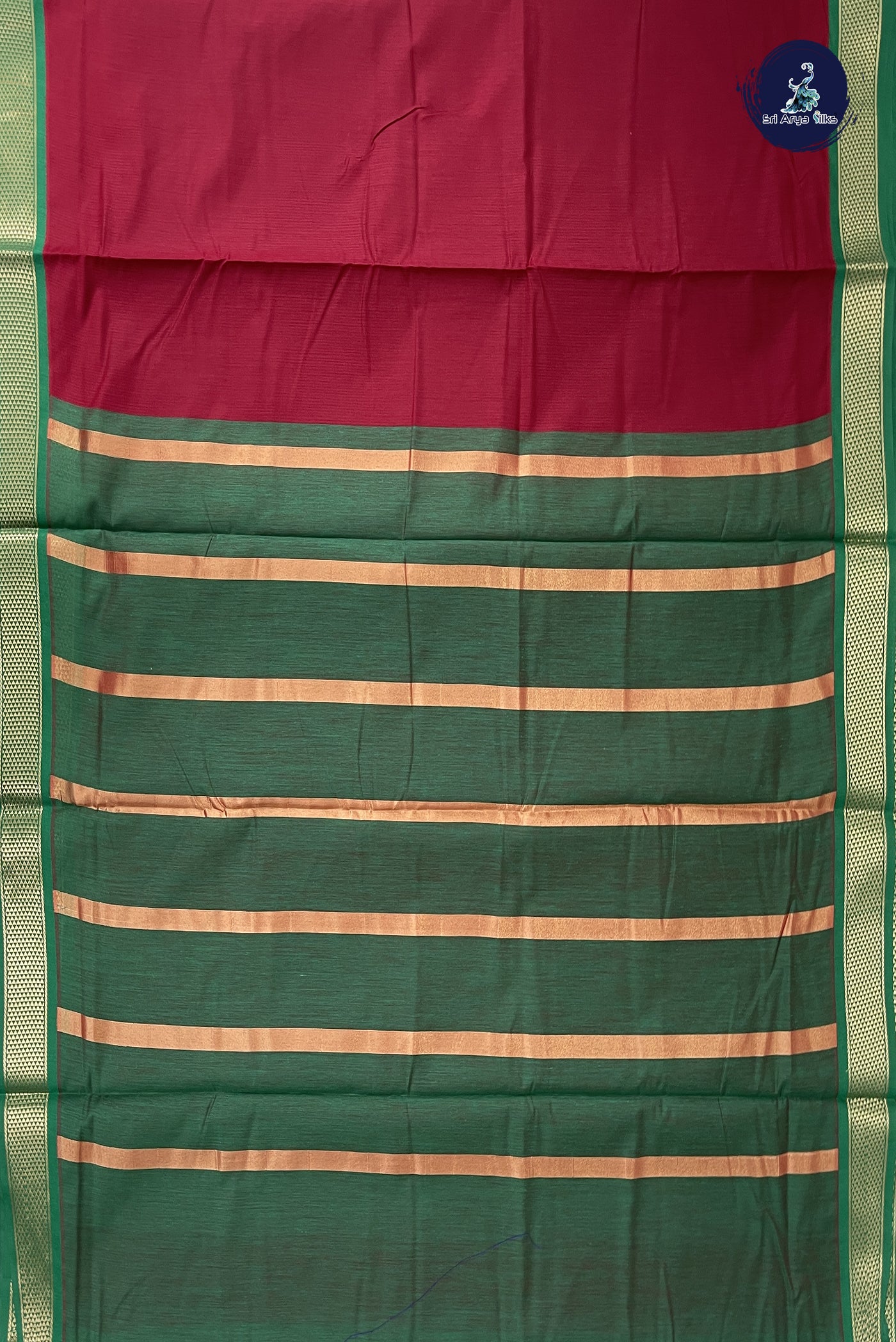 Maroon Madisar Semi Silk Cotton Saree With Plain Pattern