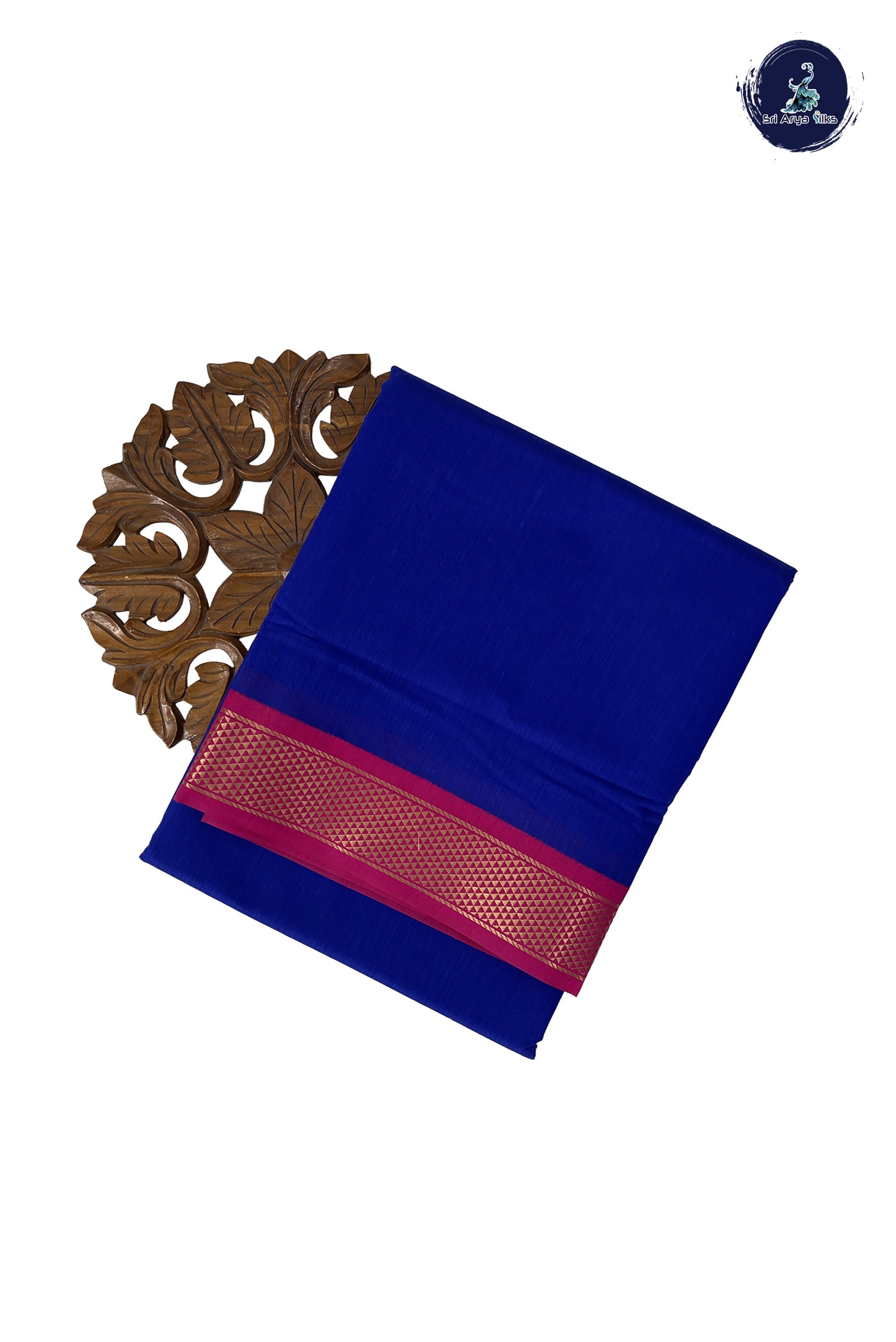 MS Blue Madisar Semi Silk Cotton Saree With Plain Pattern