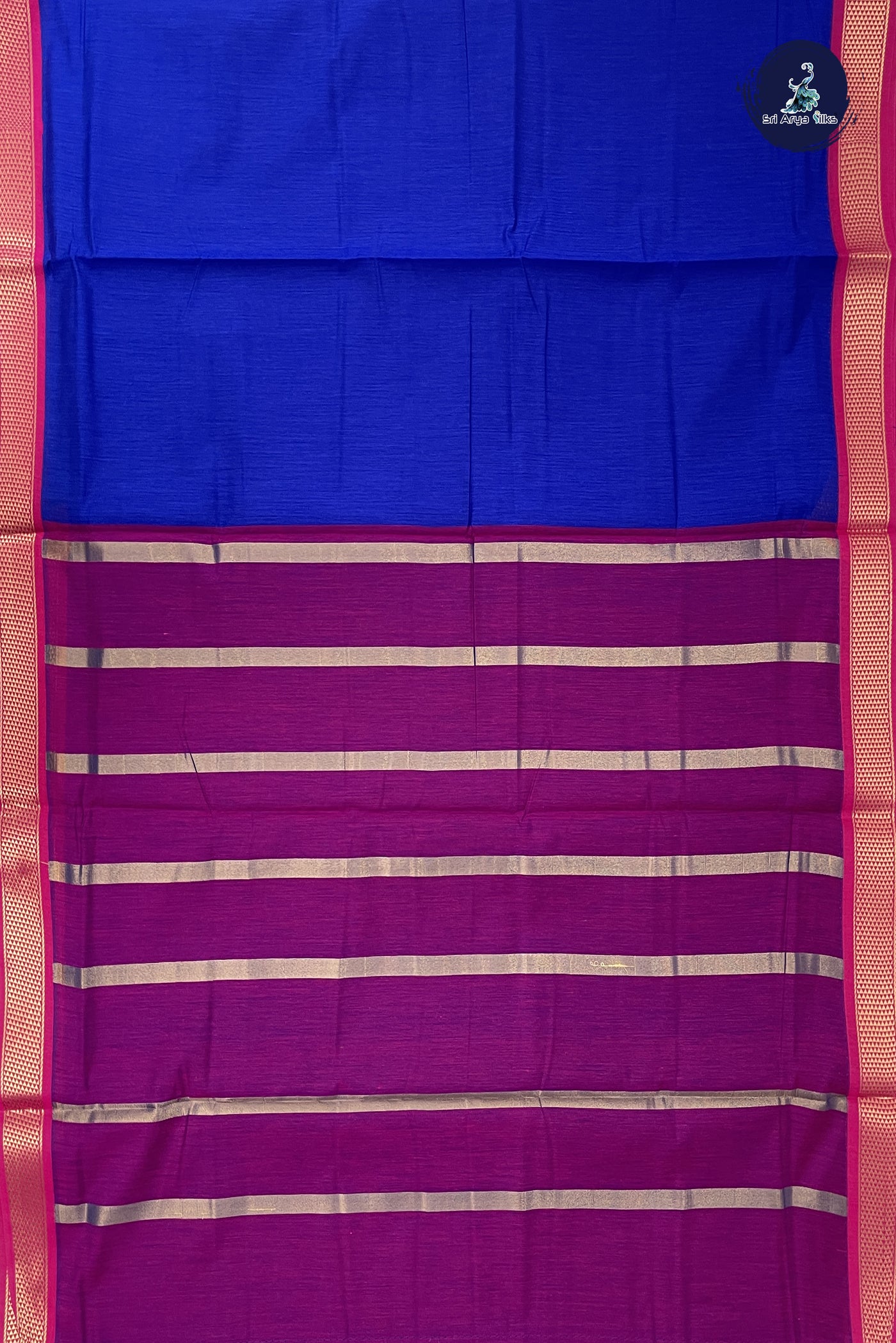 MS Blue Madisar Semi Silk Cotton Saree With Plain Pattern