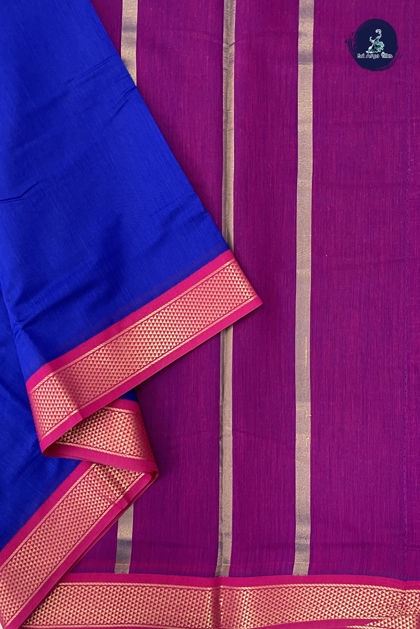 MS Blue Madisar Semi Silk Cotton Saree With Plain Pattern